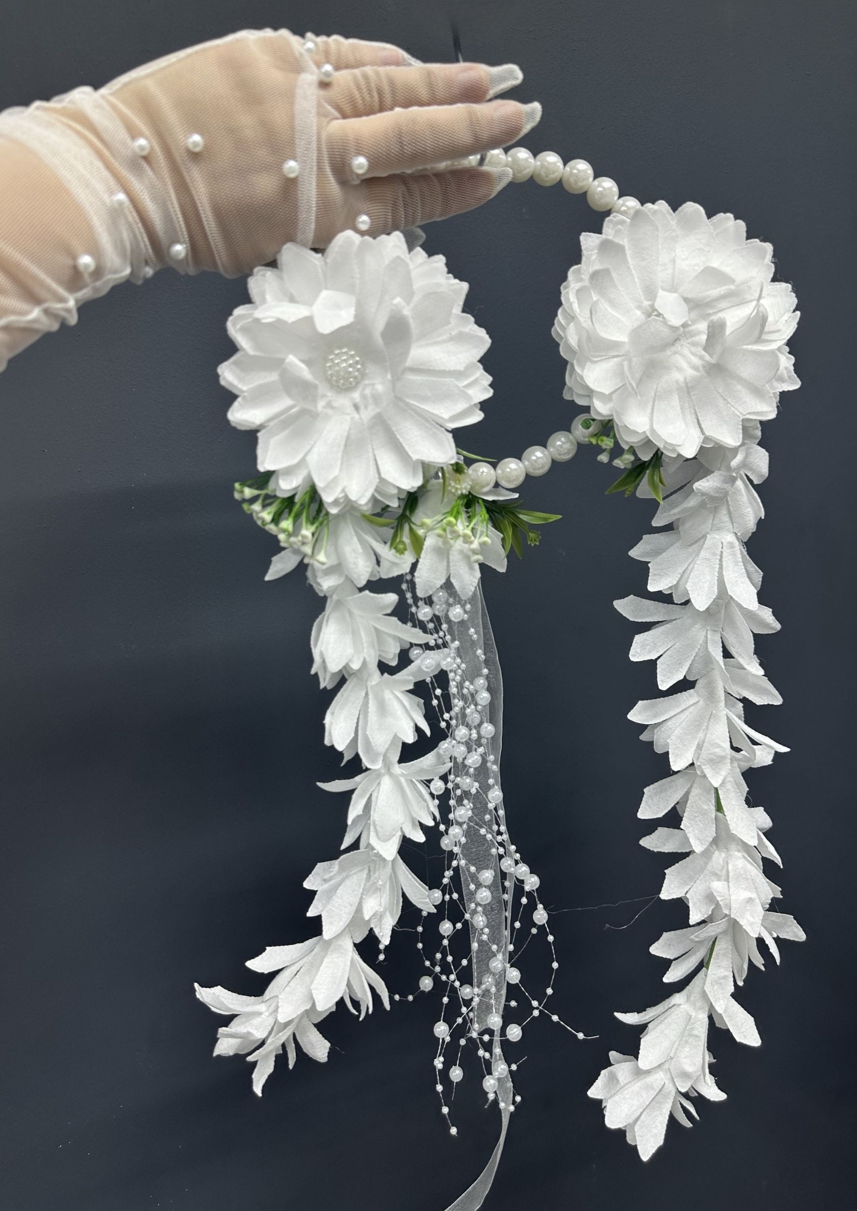 Pearl Bridal Hoop Bouquet, White Flower Girl Hoop