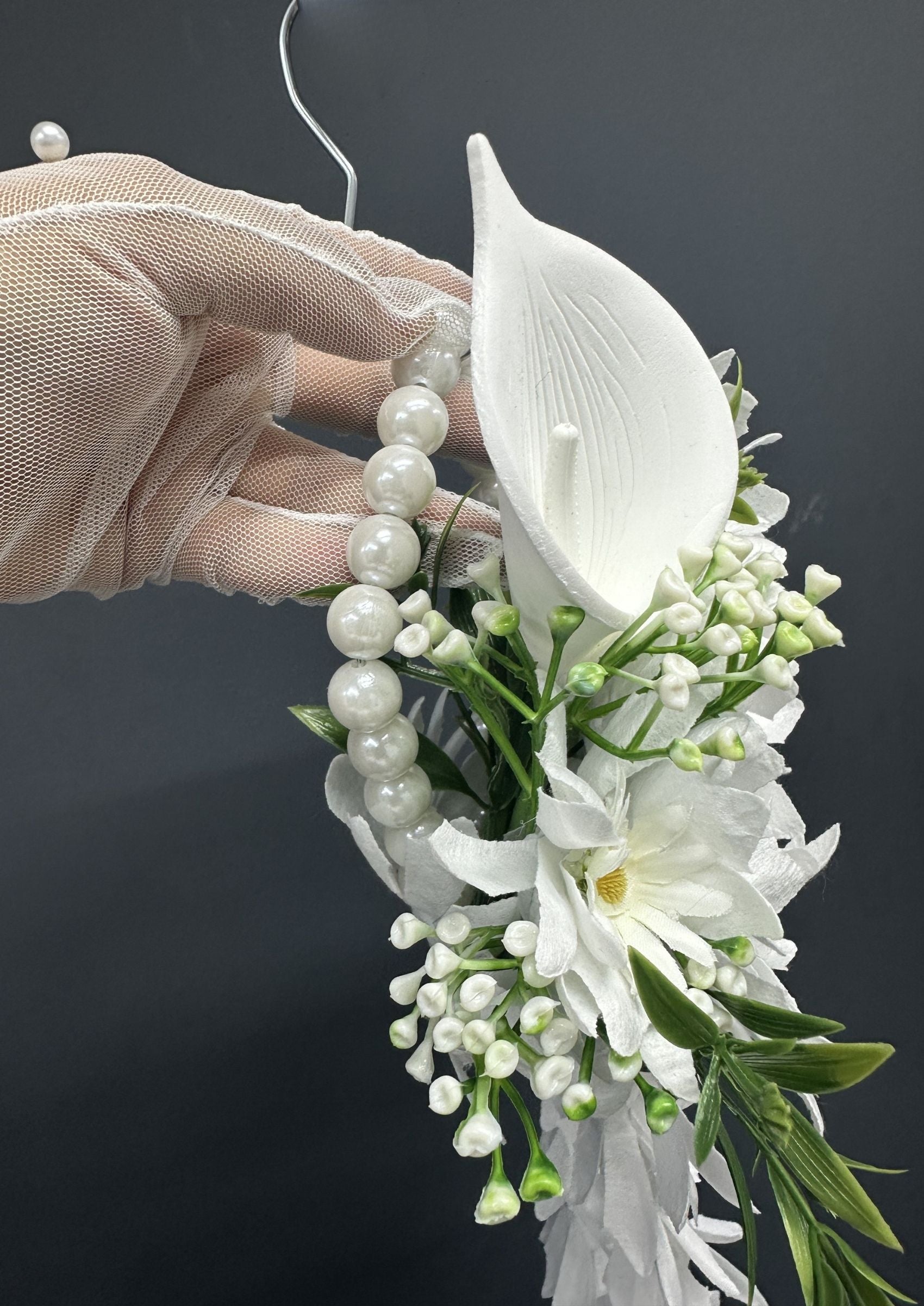 Cascading White Bridal Bouquet, Pearl Hoop Wedding Bouquet