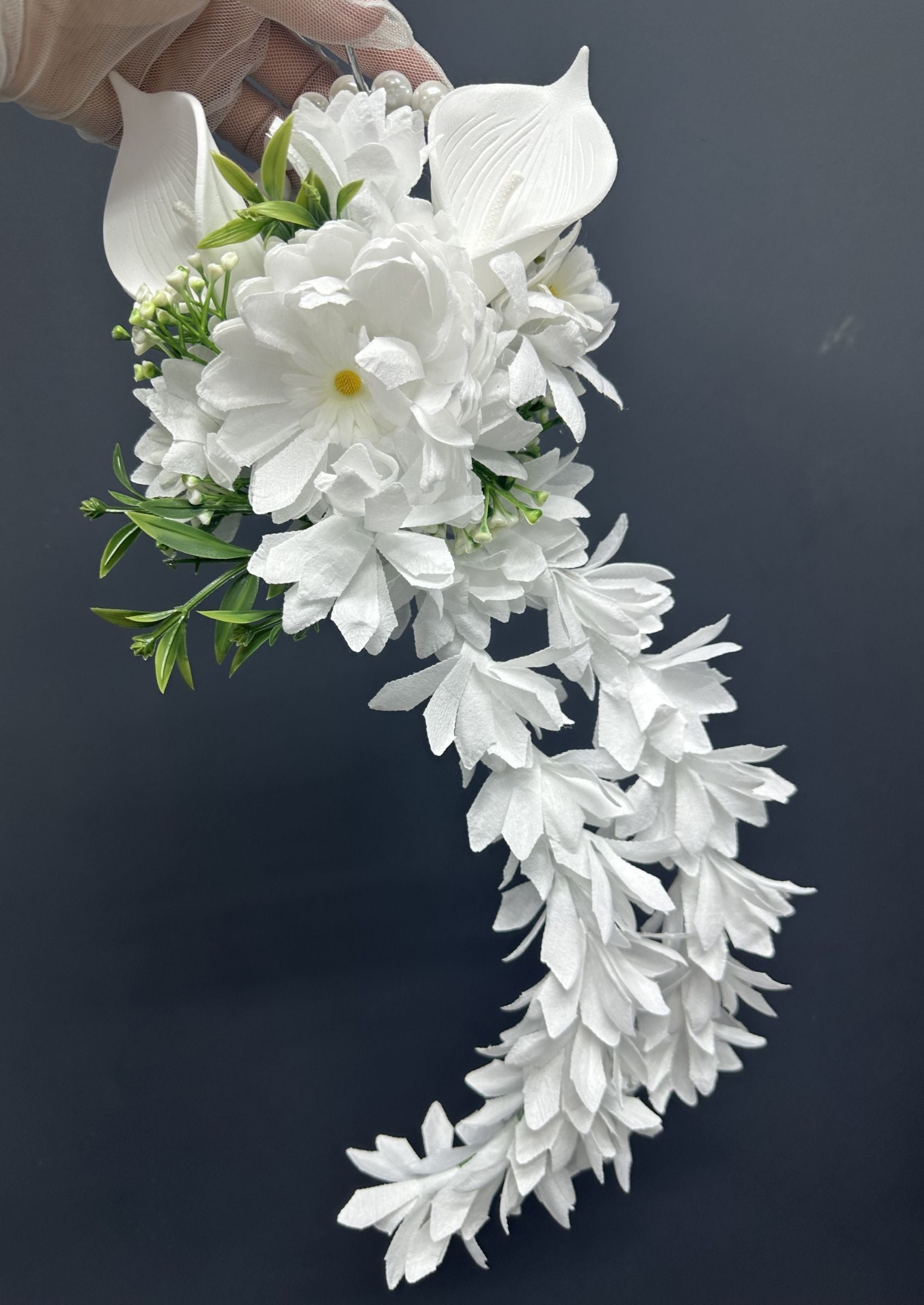 Cascading White Bridal Bouquet, Pearl Hoop Wedding Bouquet