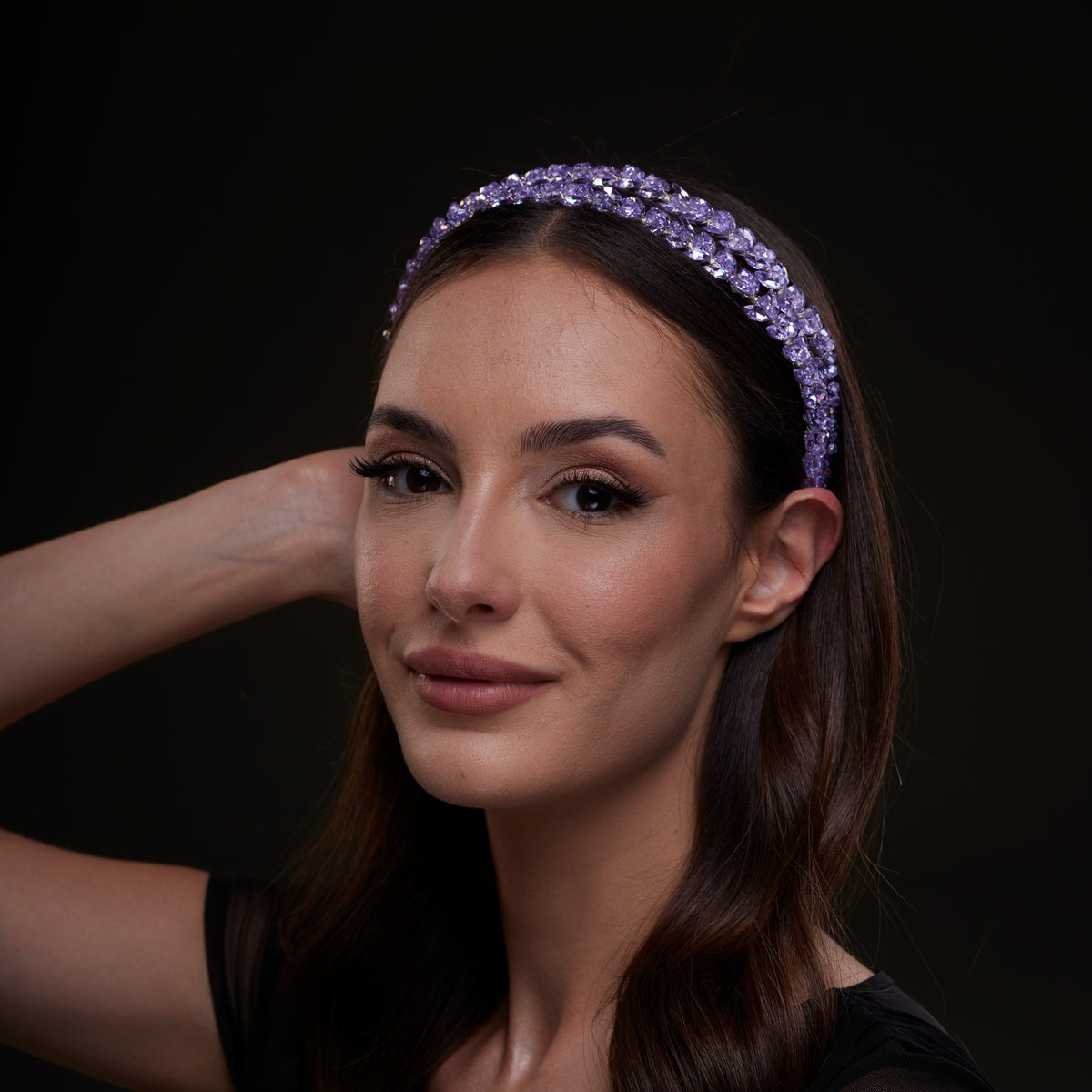 Lavender Crystal Beaded Hairband – Bridal Port display picture 1