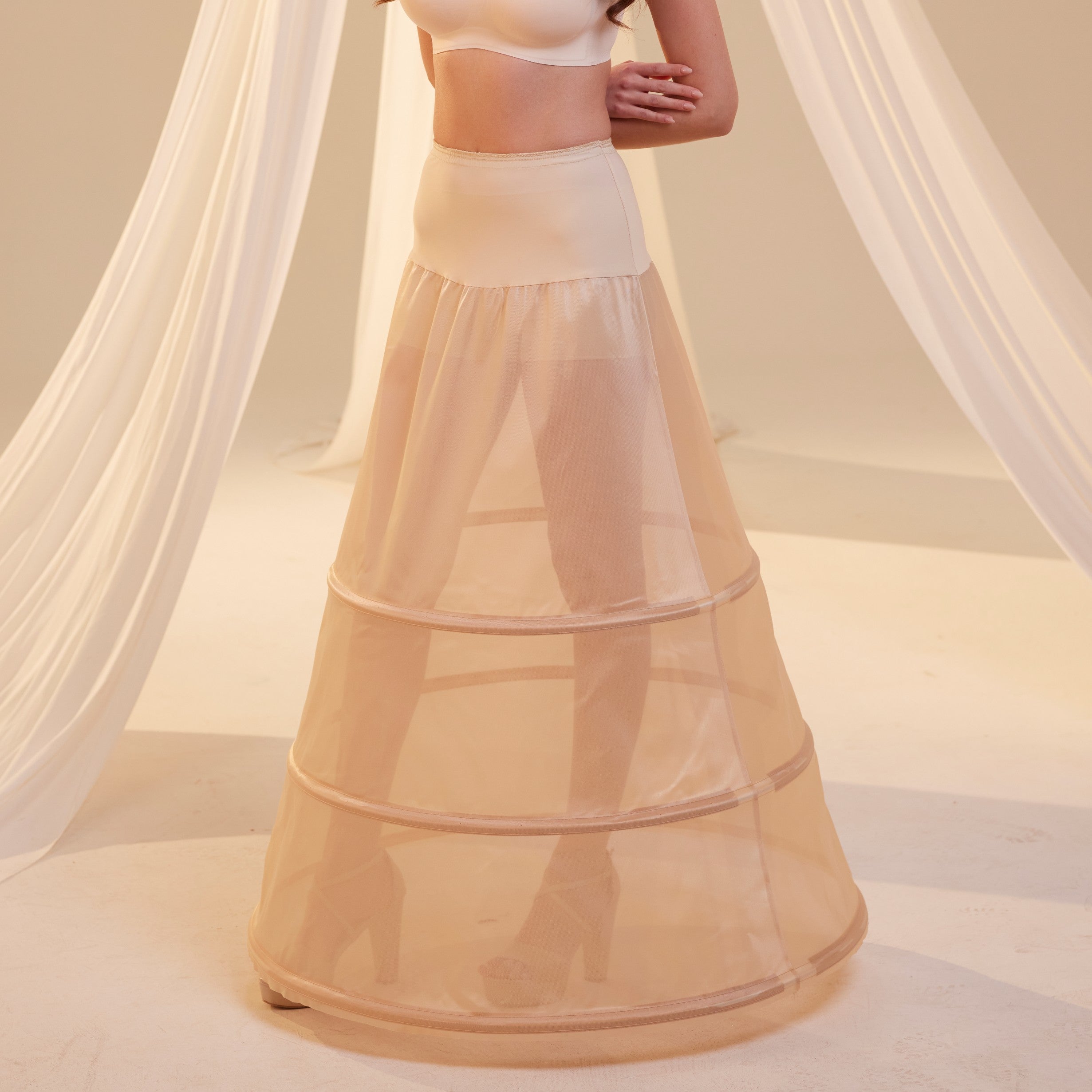 Nude A-Line Wedding Dress Petticoat , 3 Hoops & Waist Corsage