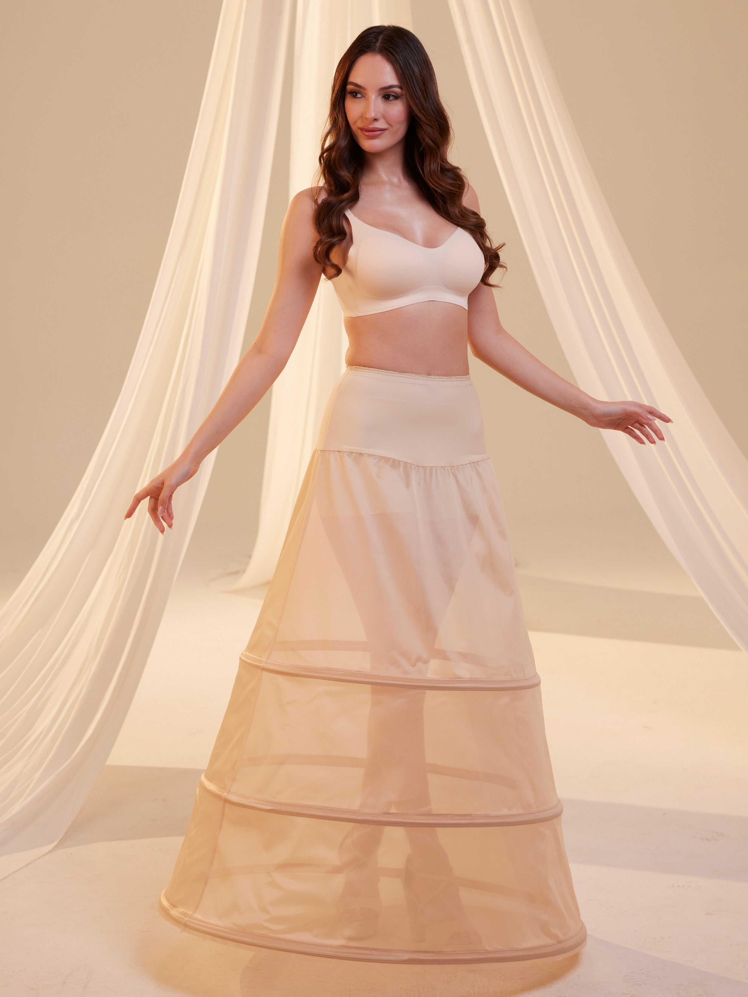 Nude A-Line Wedding Dress Petticoat , 3 Hoops & Waist Corsage Nude A-Line Wedding Dress Petticoat , 3 Hoops & Waist Corsage