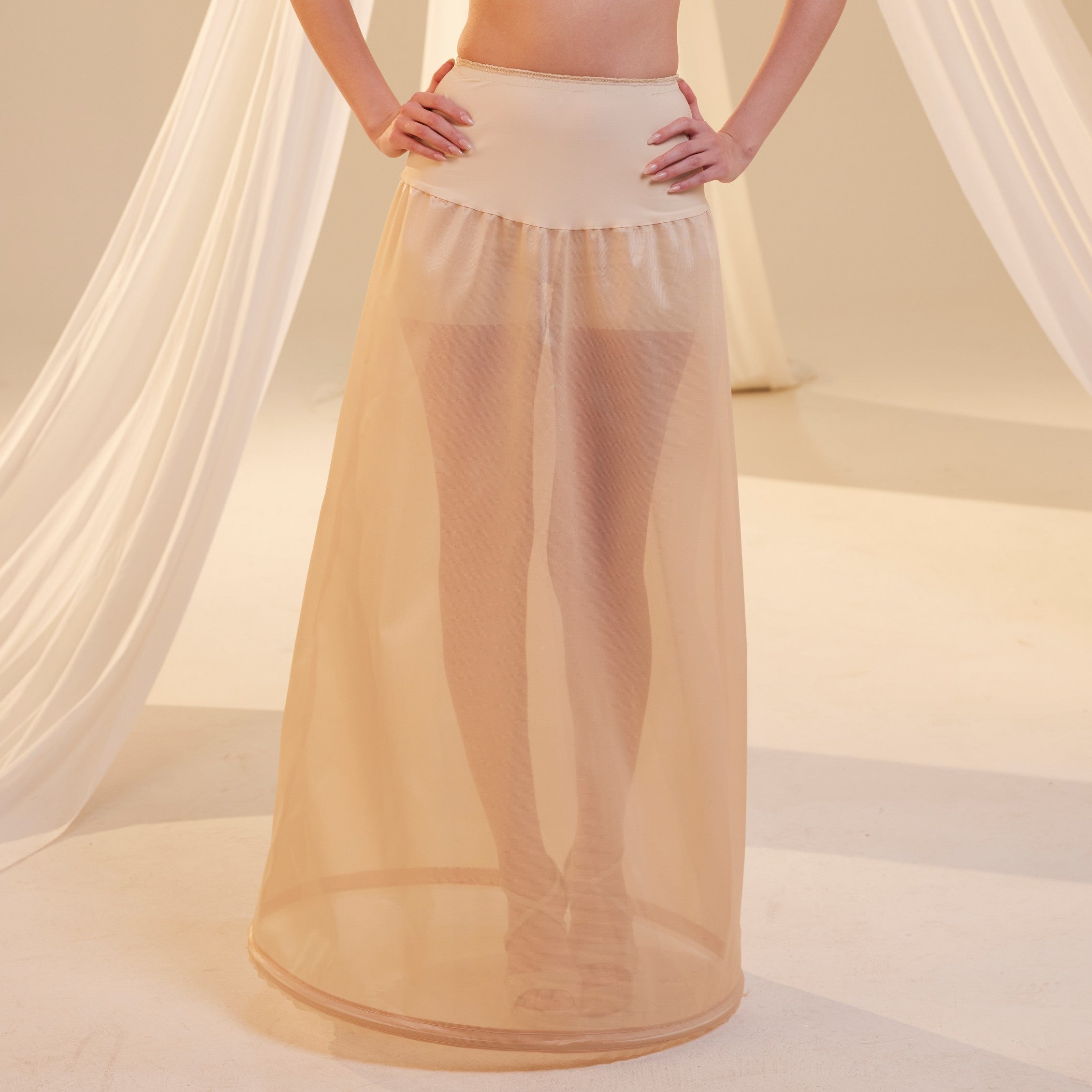 Nude A-Line Wedding Dress Petticoat , One Hoop Underskirt with Waist Corsage