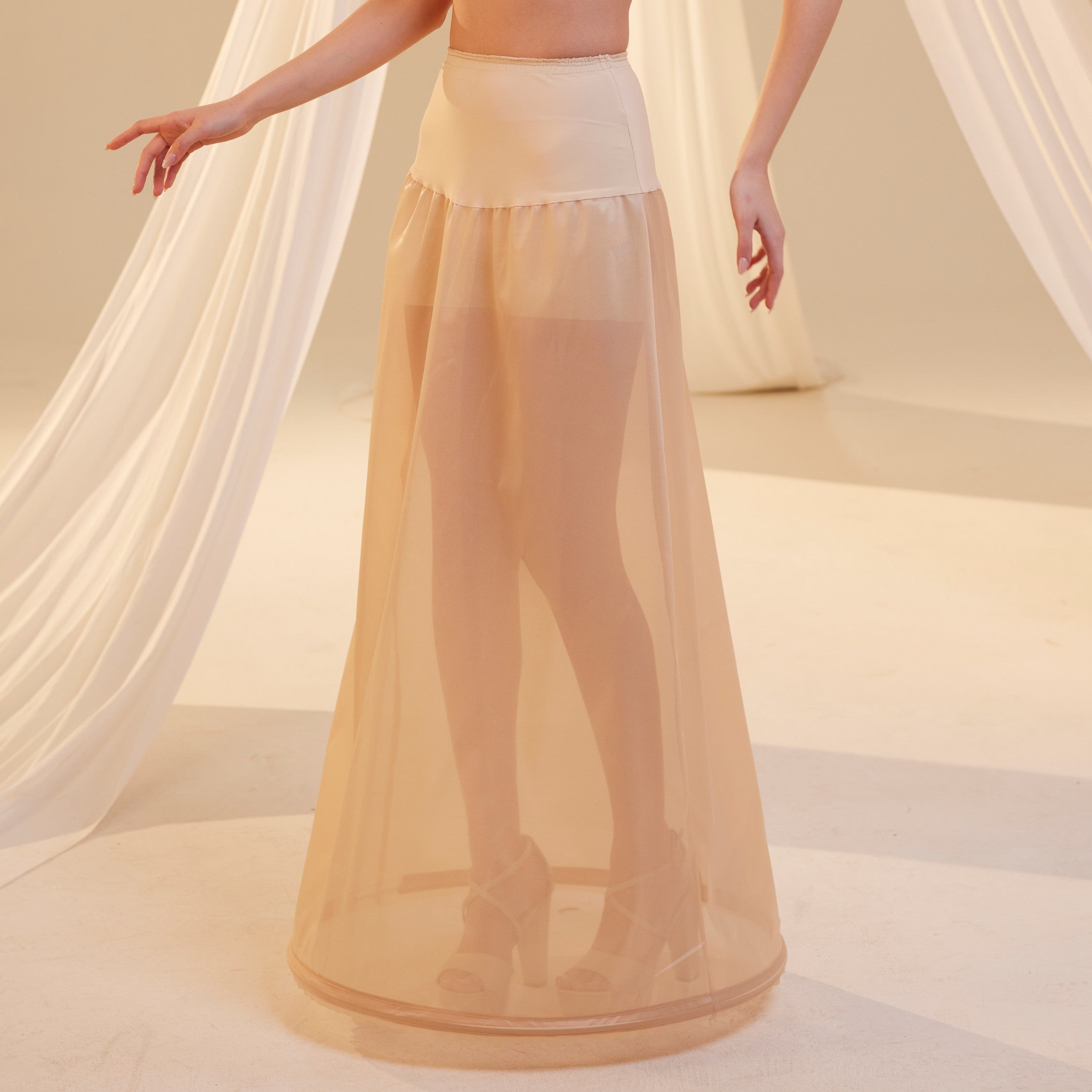 Nude A-Line Wedding Dress Petticoat , One Hoop Underskirt with Waist Corsage