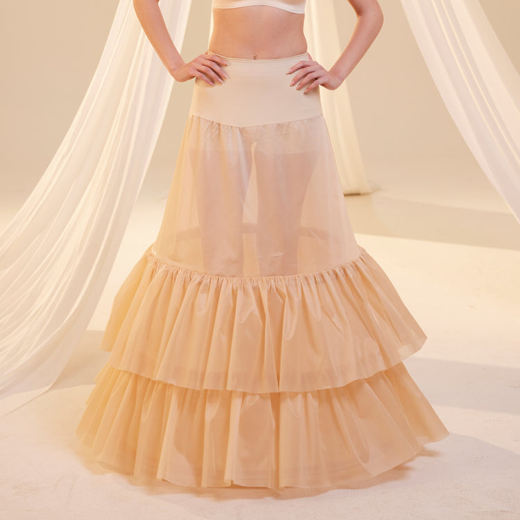 Nude Trumpet Petticoat Skirt  with  Waist Corsage and 3 Hoops