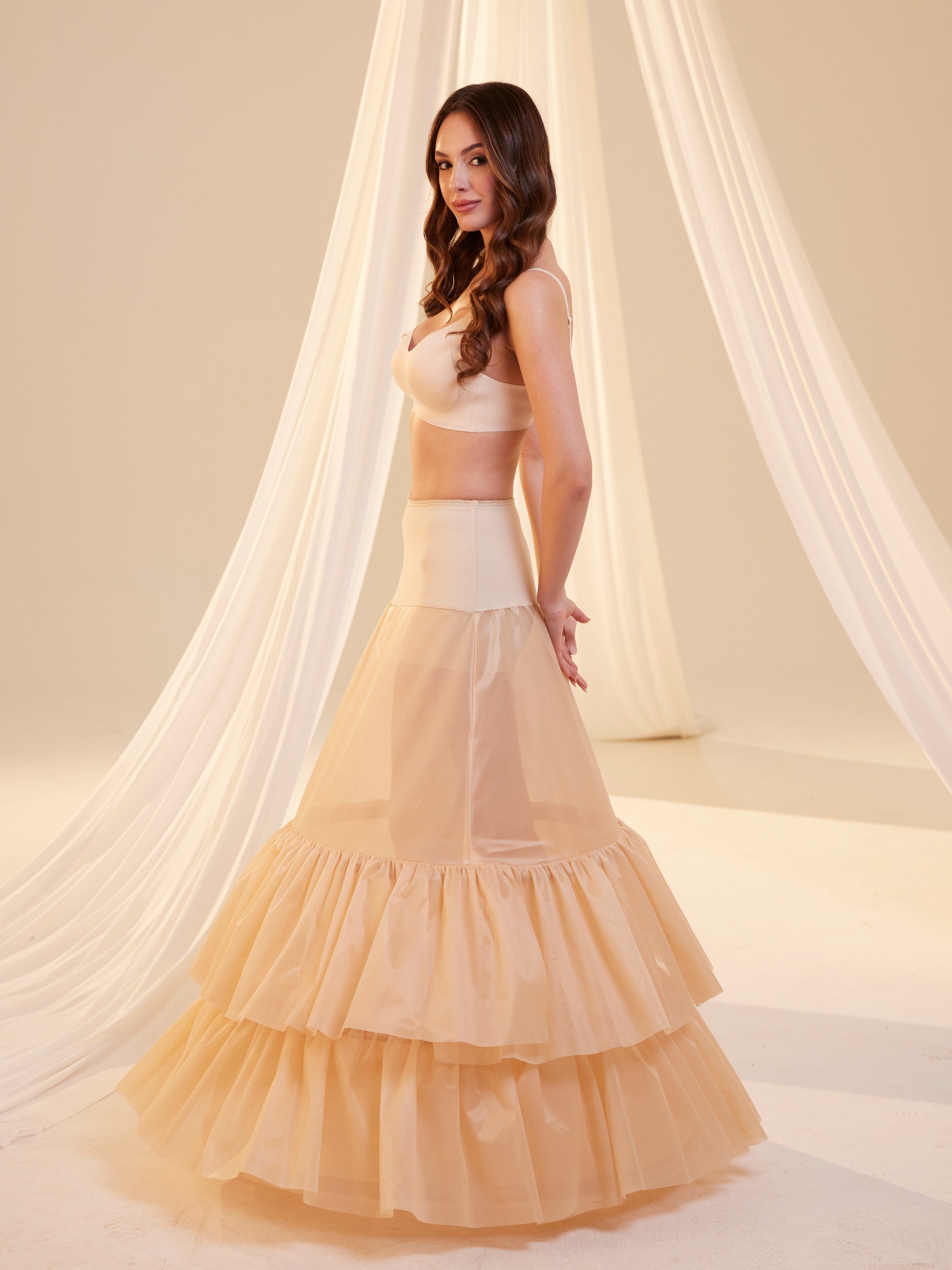 Nude Trumpet Petticoat Skirt  with  Waist Corsage and 3 Hoops