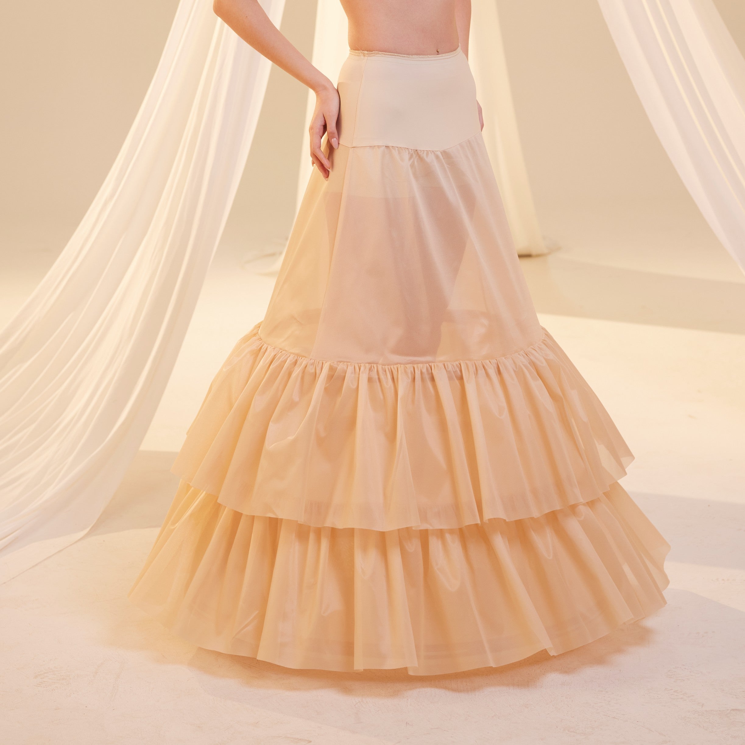 Nude Trumpet Petticoat Skirt  with  Waist Corsage and 3 Hoops