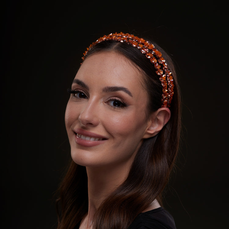 Orange Crystal Beaded Hairband