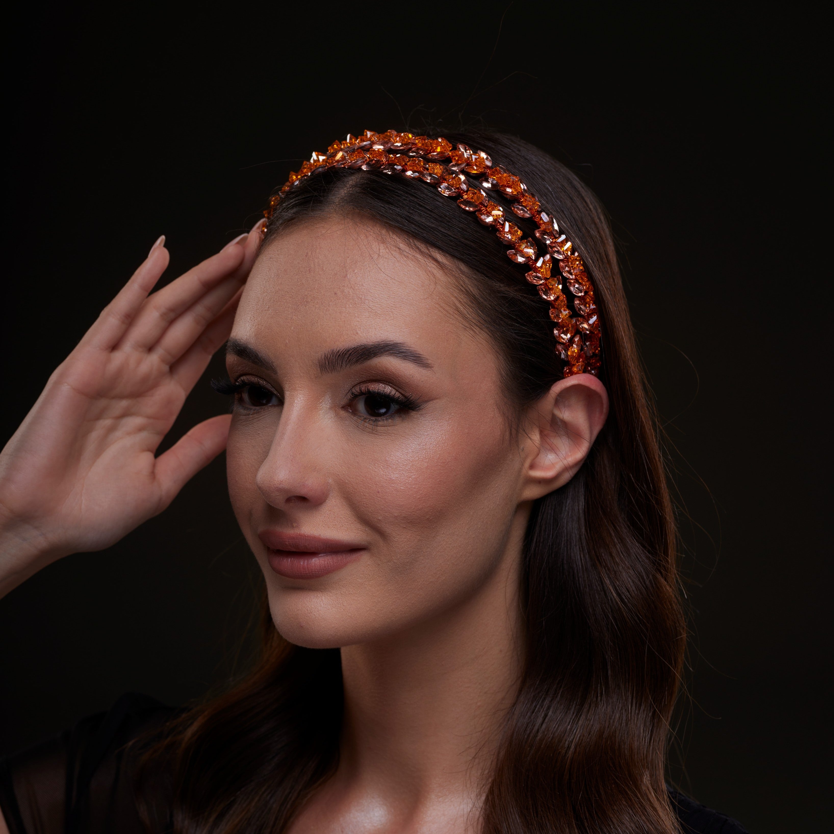 Orange Crystal Beaded Hairband