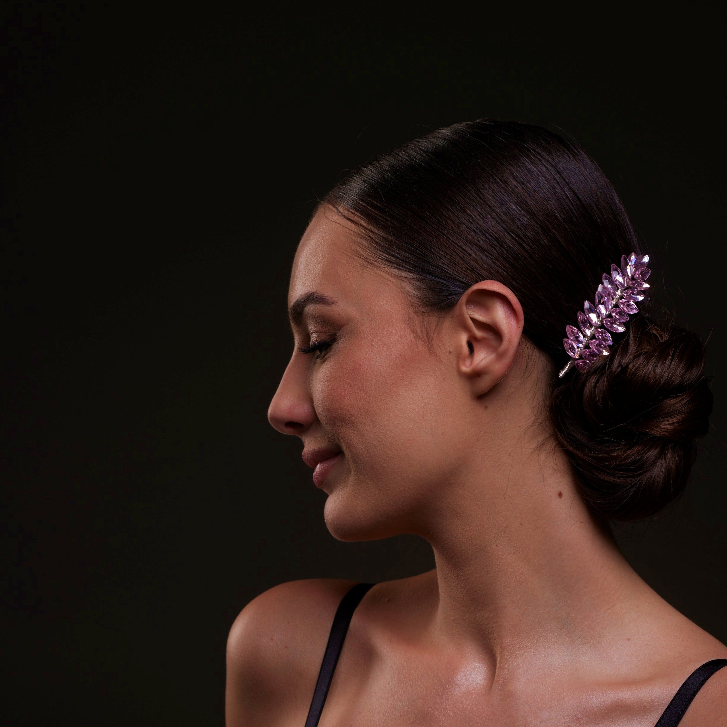 Elegant Pink Crystal Leaf Hair Comb Set
