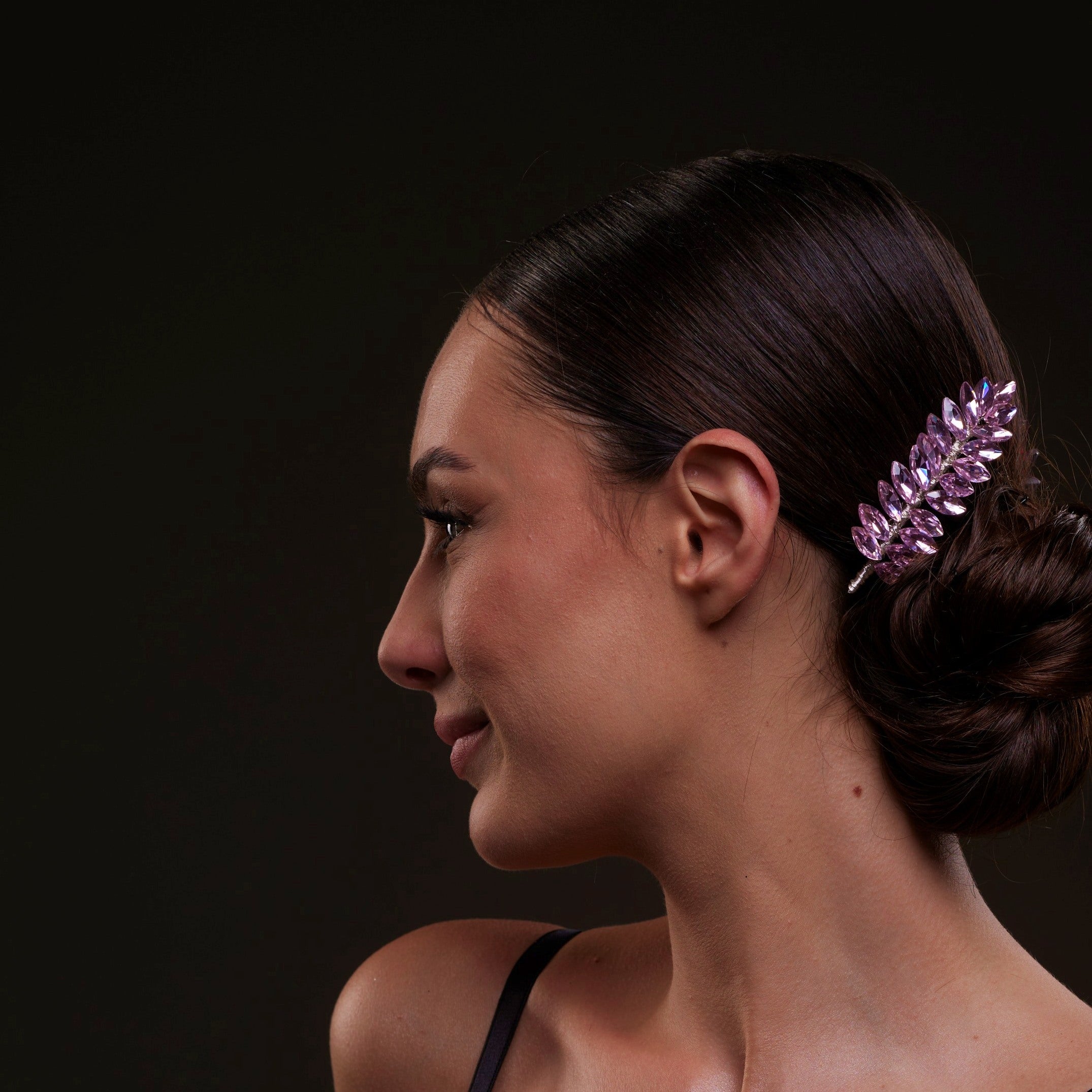 Elegant Pink Crystal Leaf Hair Comb Set