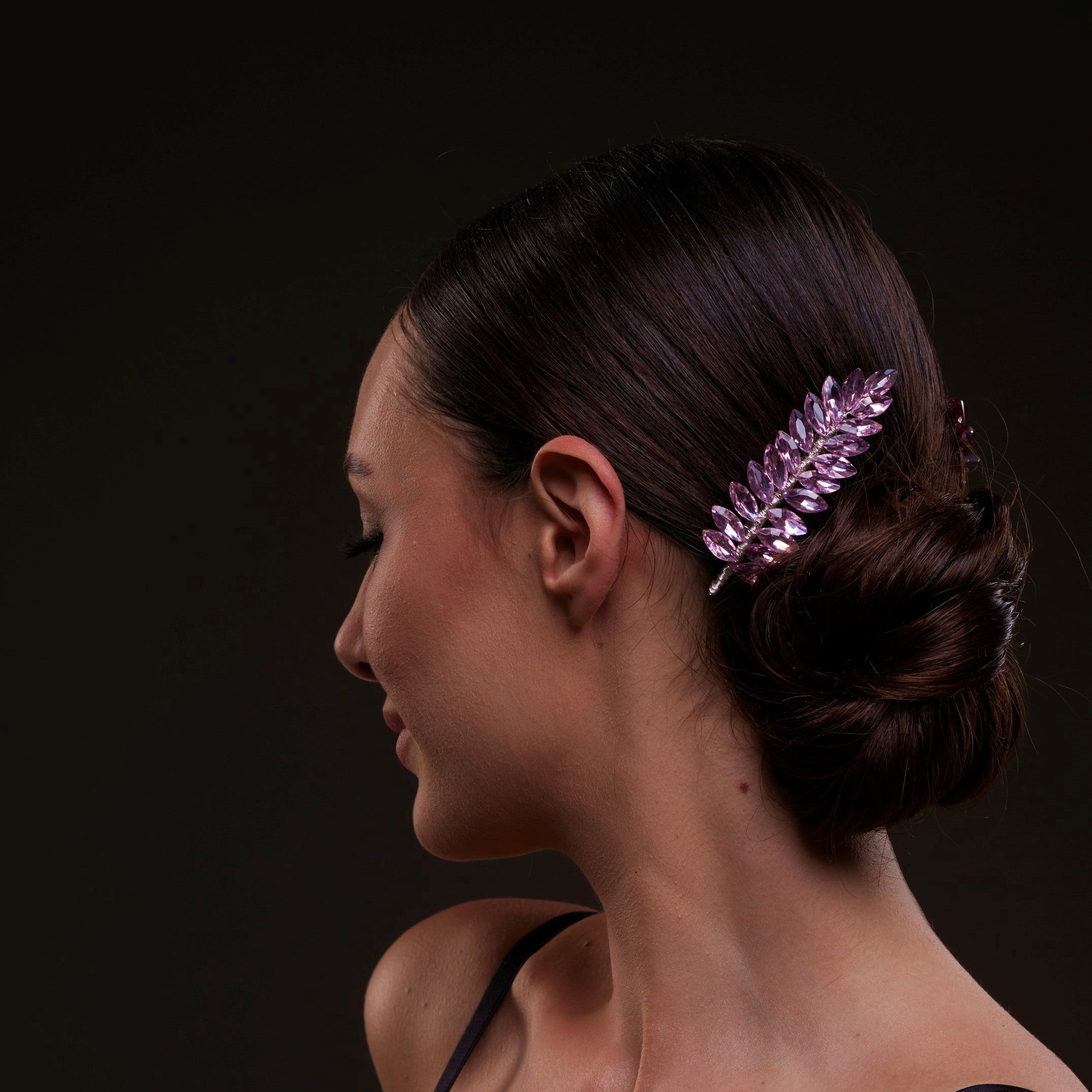 Elegant Pink Crystal Leaf Hair Comb Set