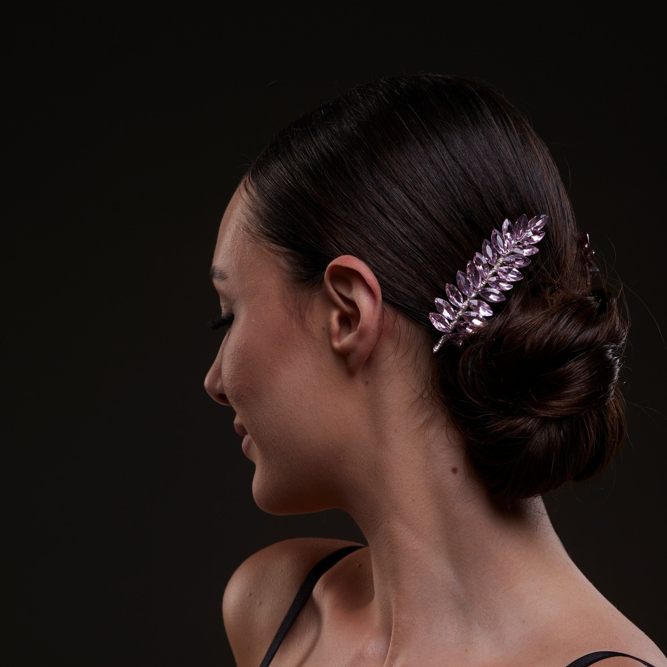 Elegant Pink Crystal Leaf Hair Comb Set