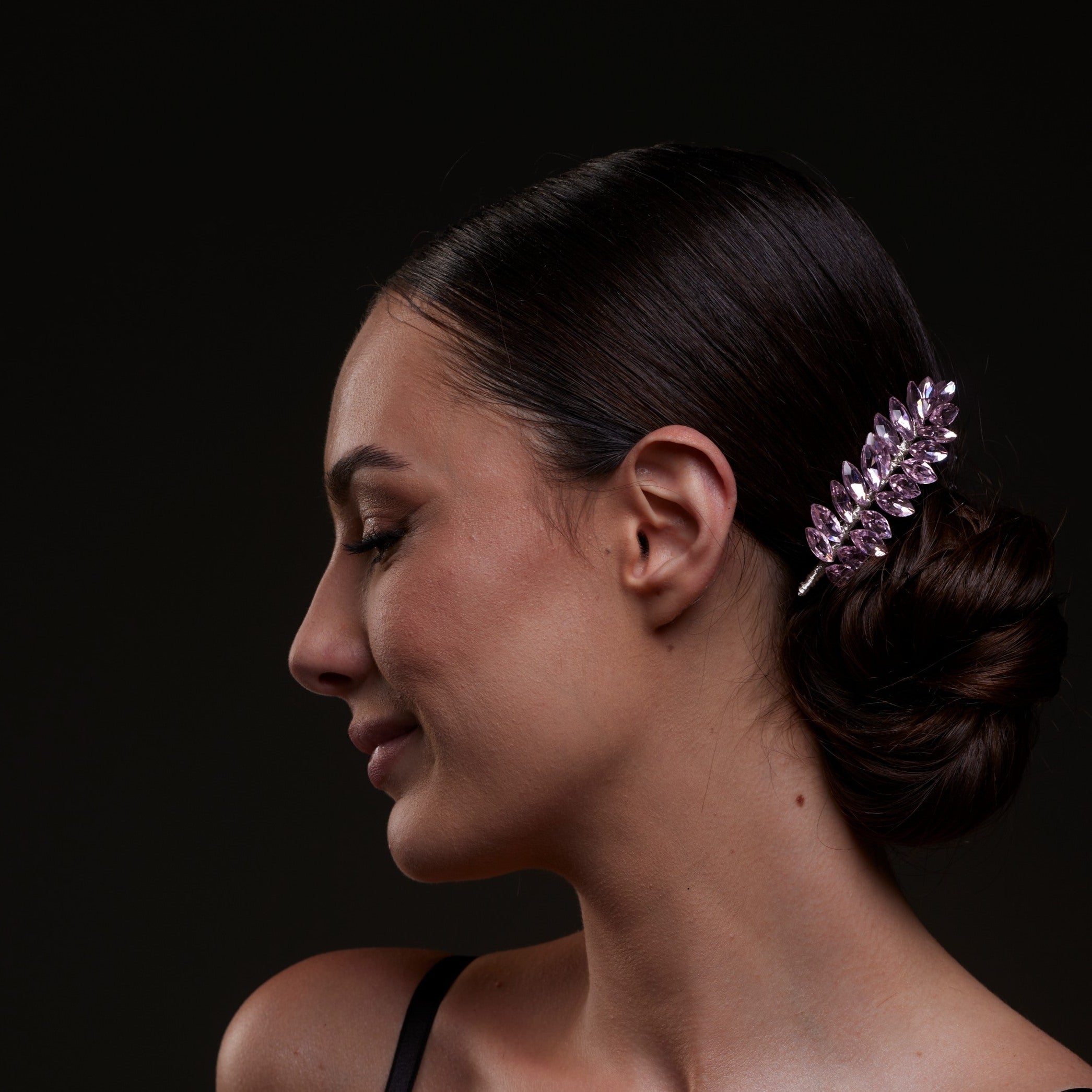 Elegant Pink Crystal Leaf Hair Comb Set