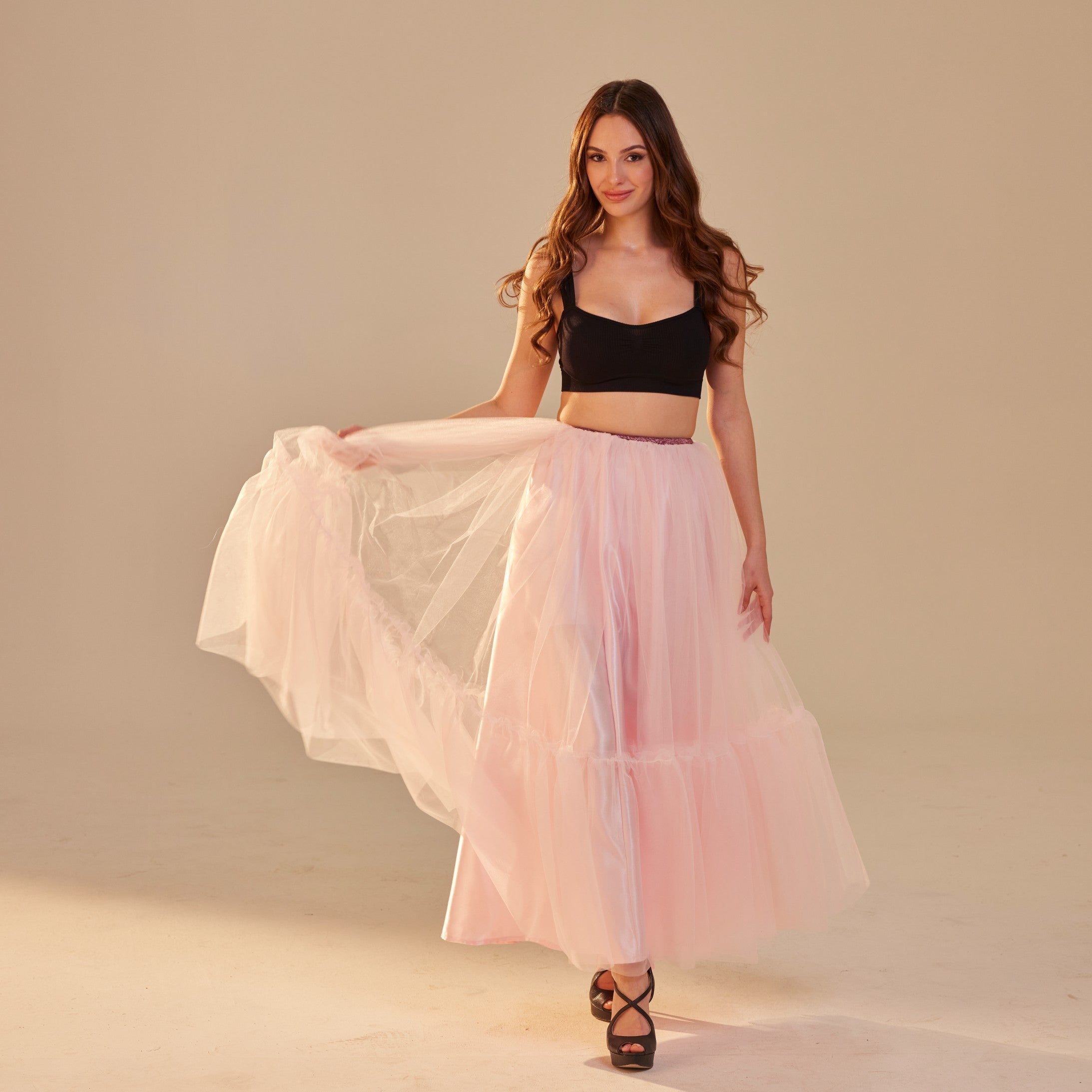 Pink Layered Tulle Skirt , Ruffled Maxi Skirt for Women, Long Tulle Skirt, Elegant Bridesmaid Skirt,