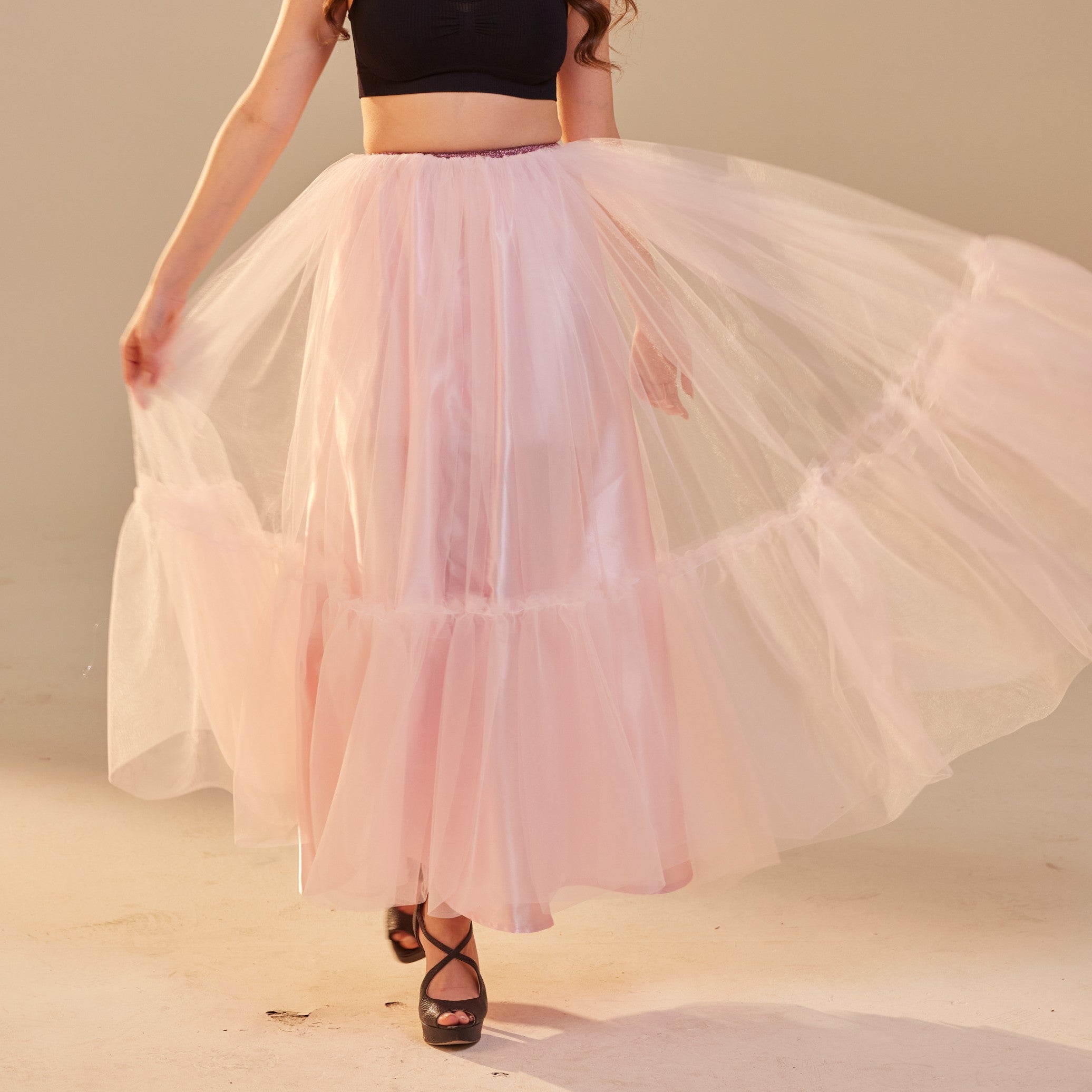 Pink Layered Tulle Skirt , Ruffled Maxi Skirt for Women, Long Tulle Skirt, Elegant Bridesmaid Skirt,