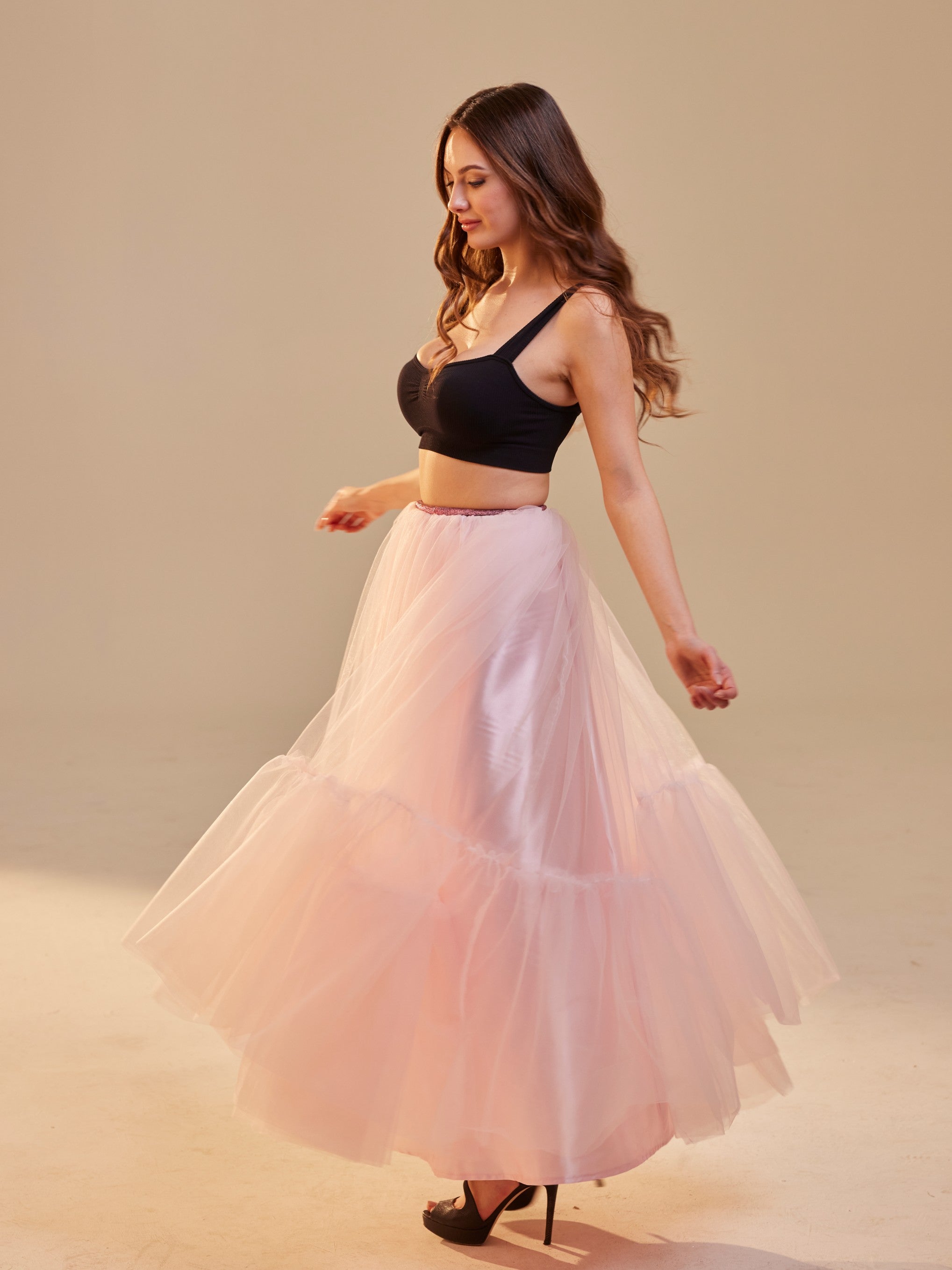 Pink Layered Tulle Skirt , Ruffled Maxi Skirt for Women, Long Tulle Skirt, Elegant Bridesmaid Skirt,