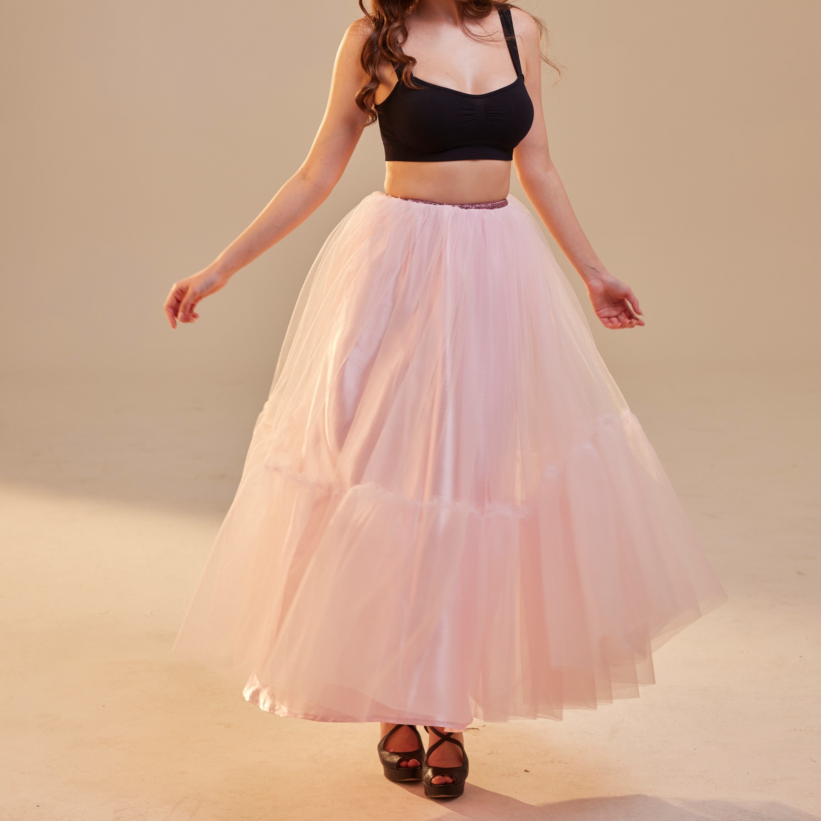 Pink Layered Tulle Skirt , Ruffled Maxi Skirt for Women, Long Tulle Skirt, Elegant Bridesmaid Skirt,