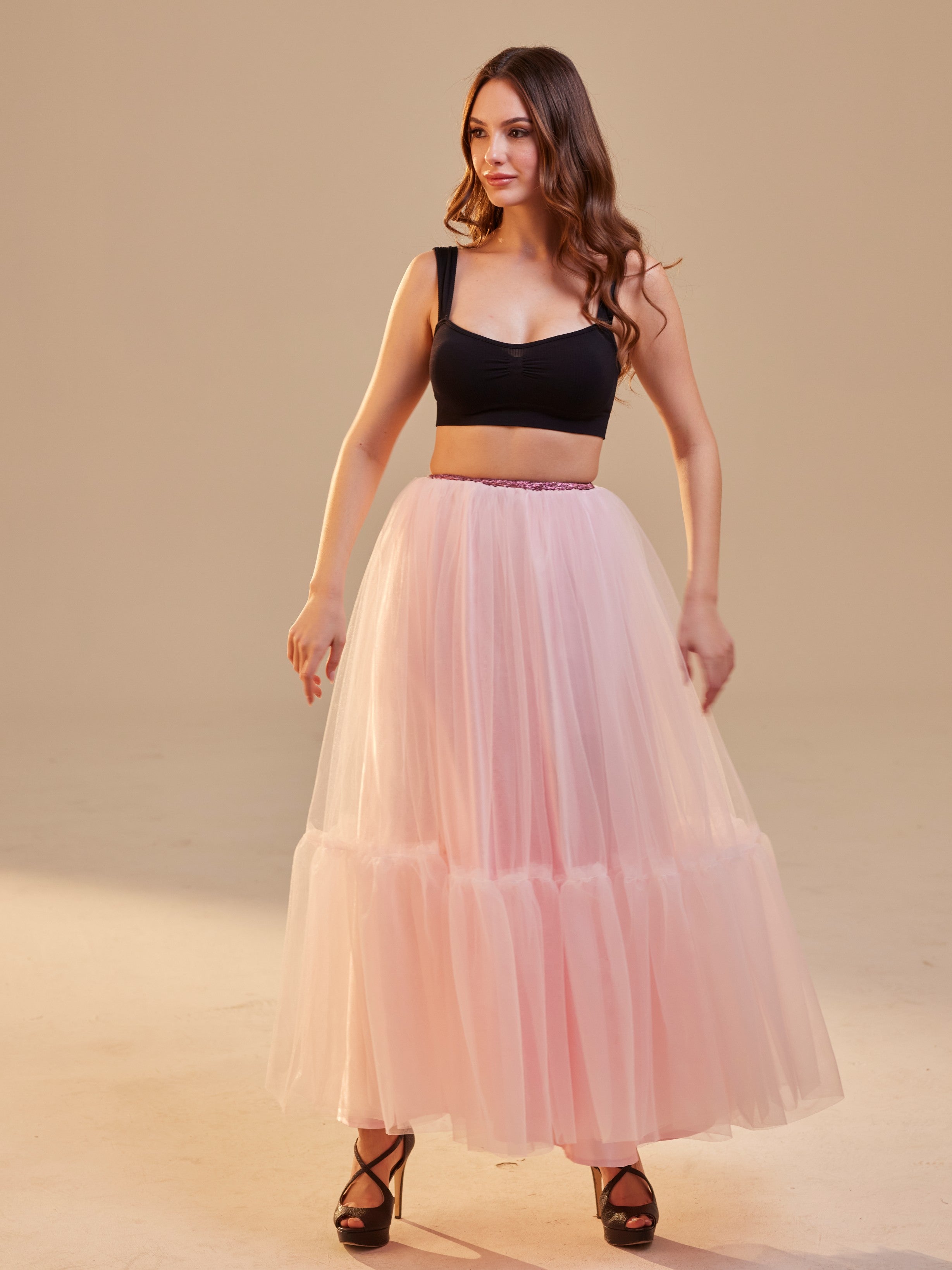 Pink Layered Tulle Skirt , Ruffled Maxi Skirt for Women, Long Tulle Skirt, Elegant Bridesmaid Skirt,