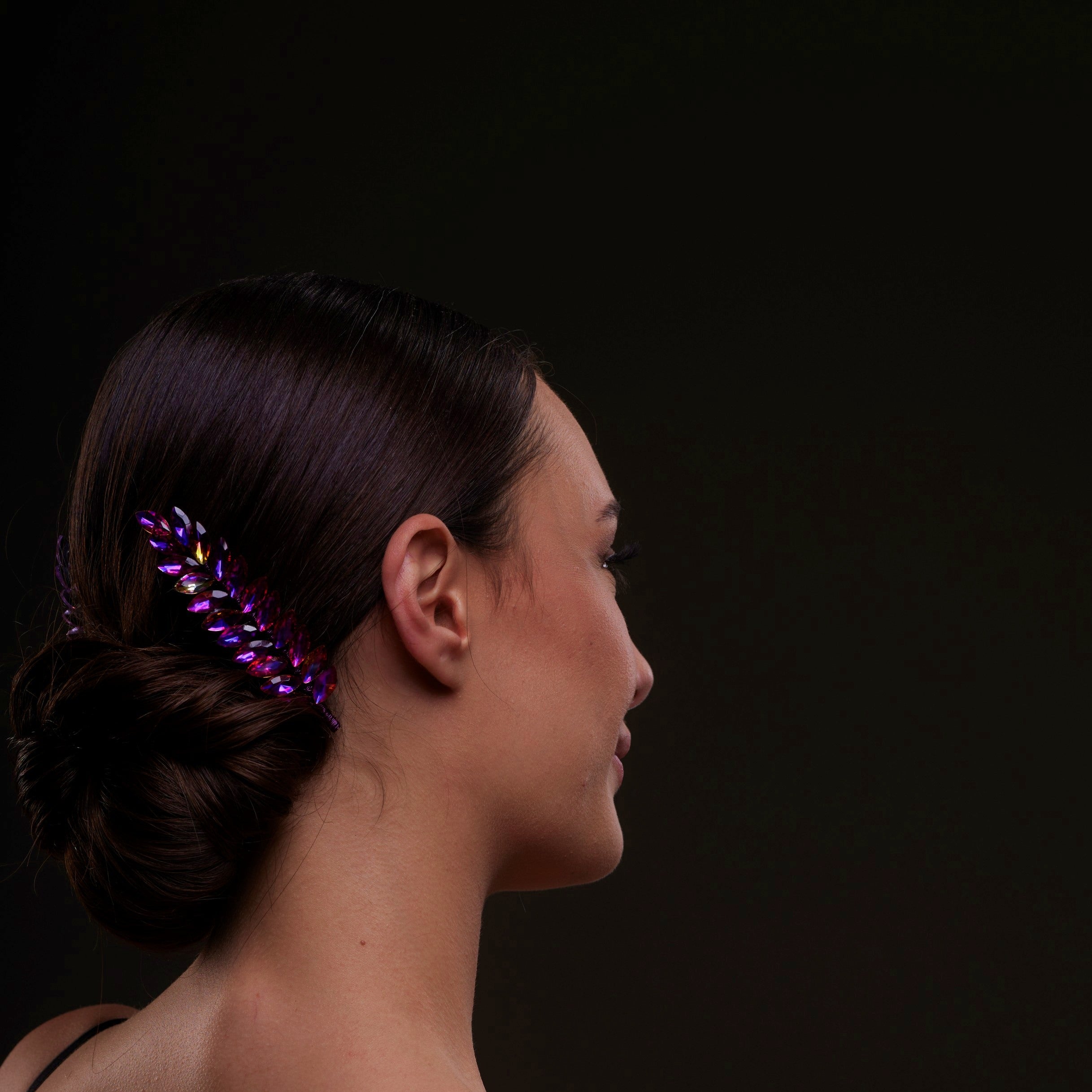 Iridescent Purple Crystal 2-Piece Hair Comb Set