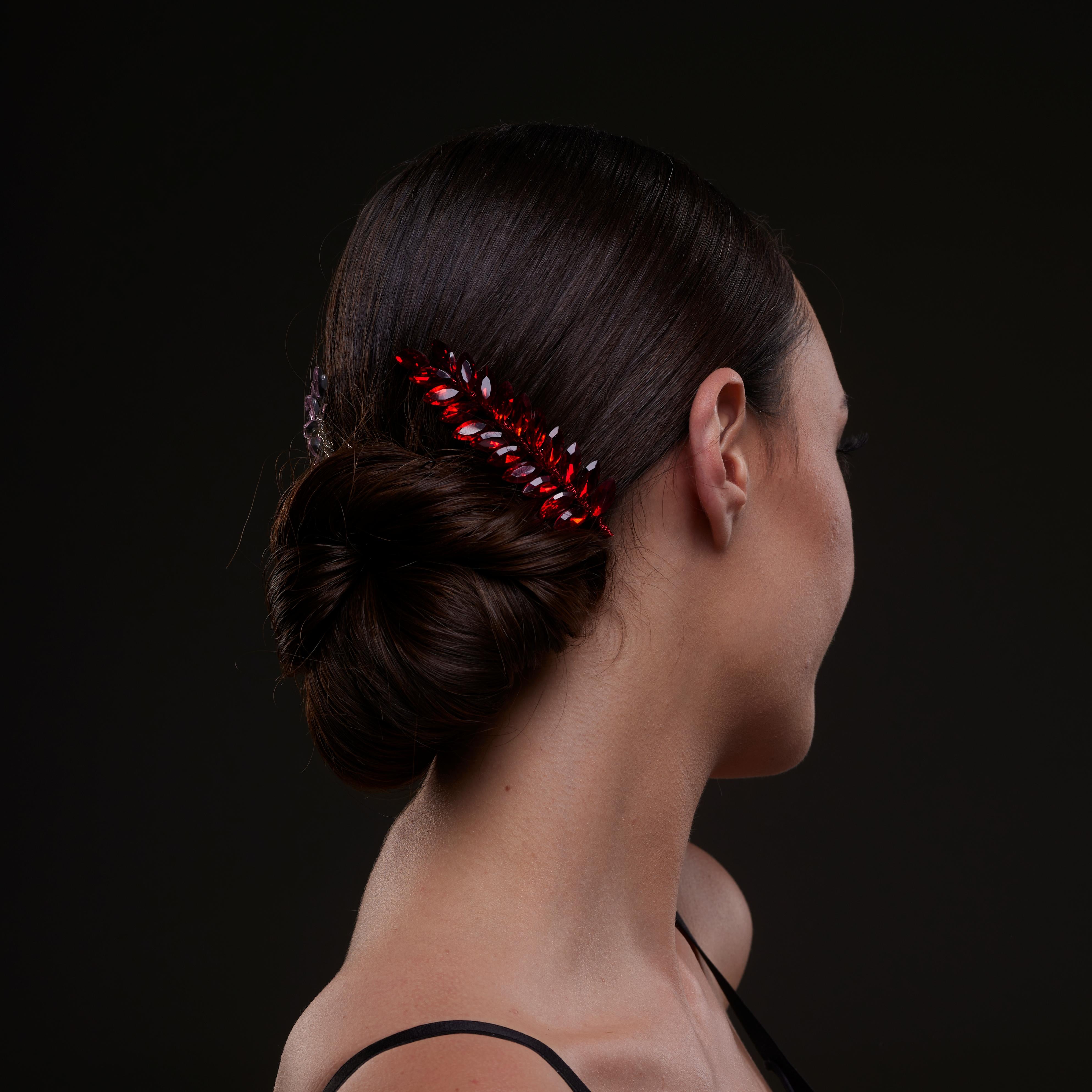 Elegant Red Crystal 2-Piece Hair Comb Set