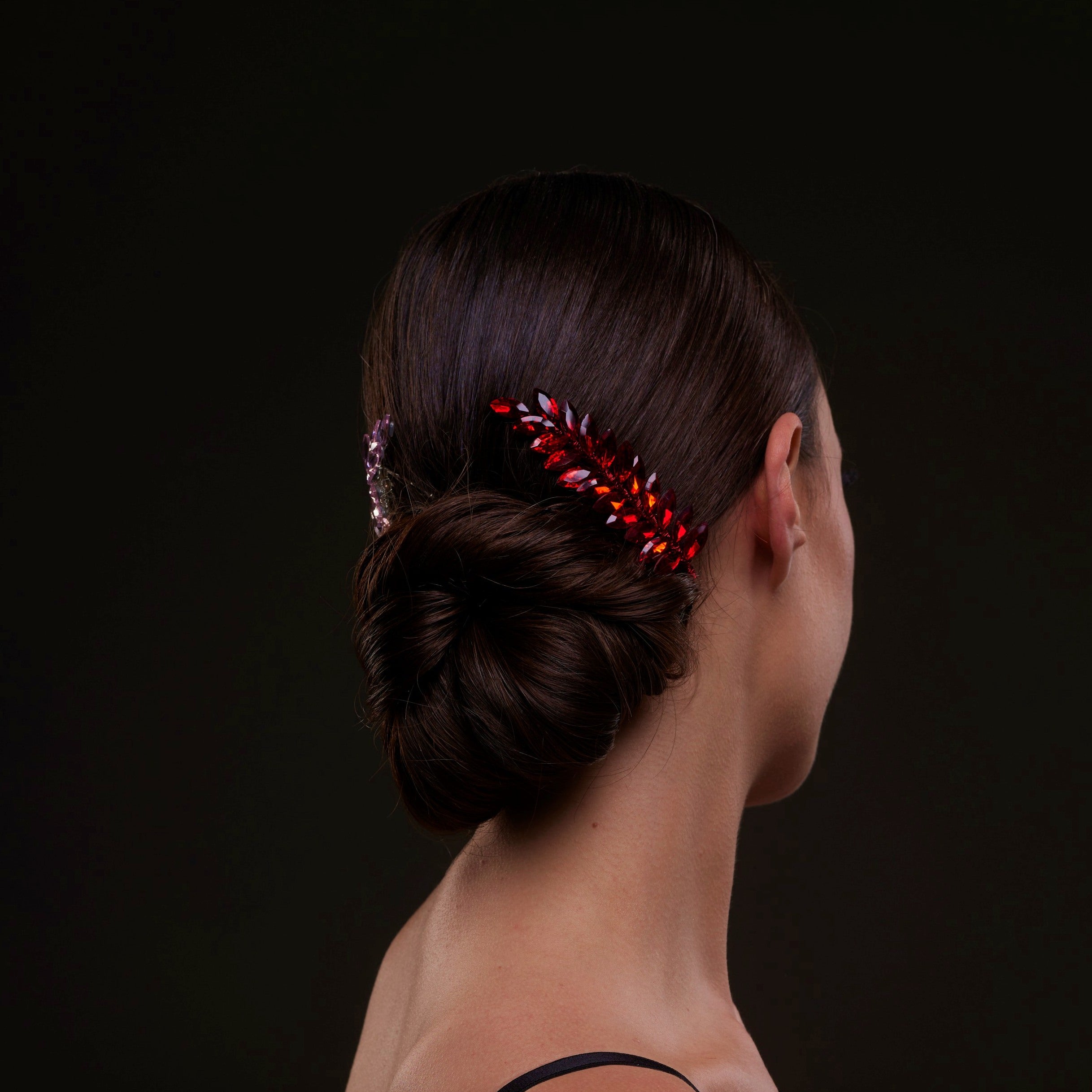 Elegant Red Crystal 2-Piece Hair Comb Set