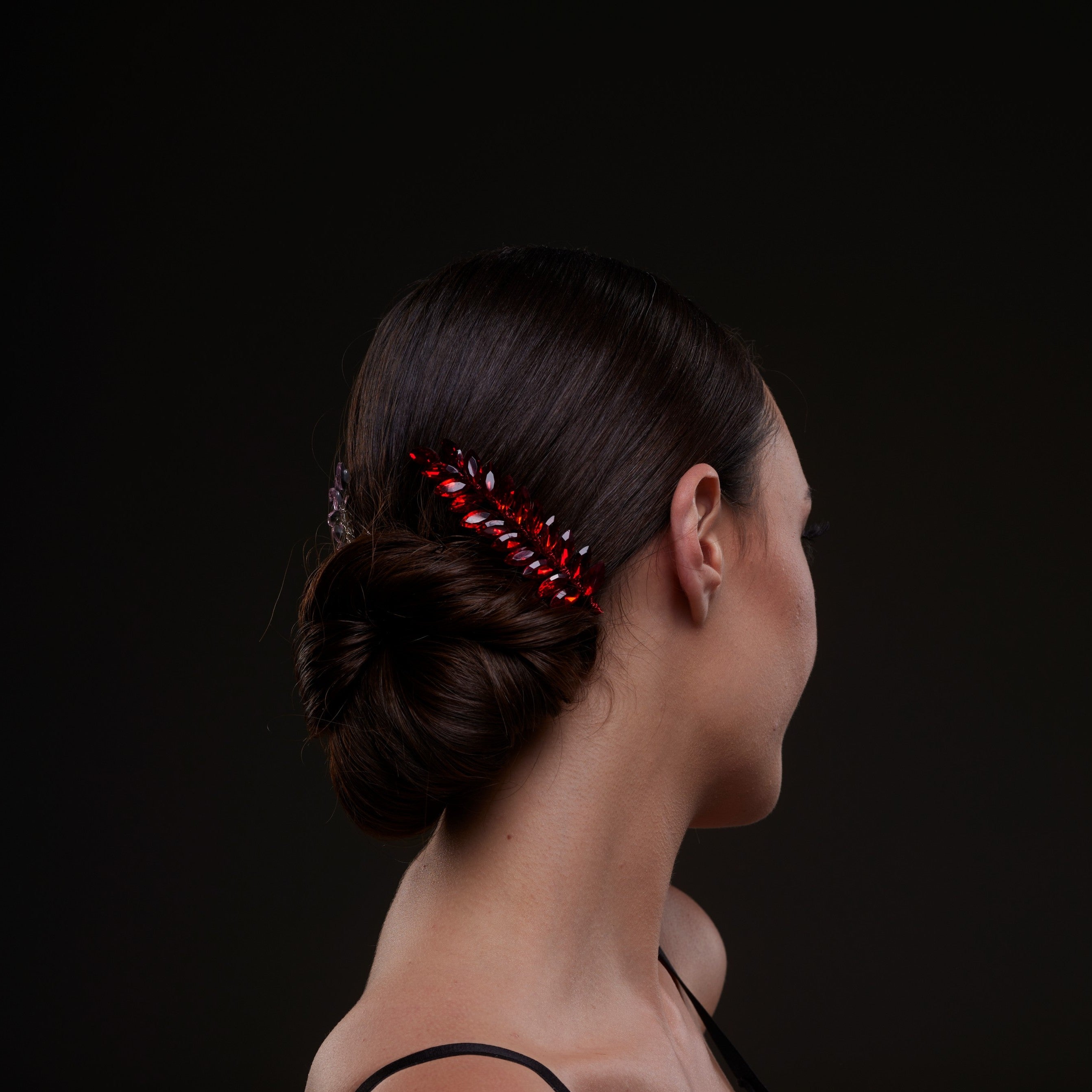 Elegant Red Crystal 2-Piece Hair Comb Set