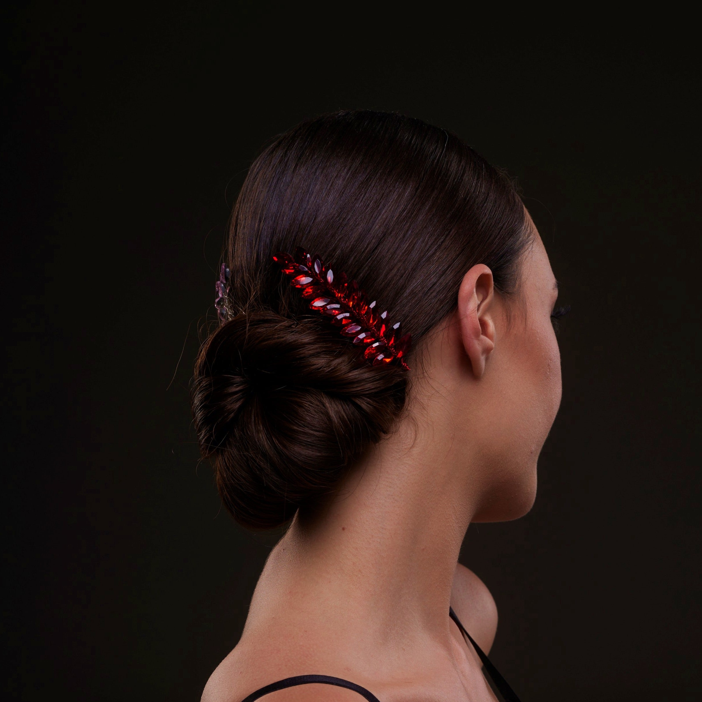 Elegant Red Crystal 2-Piece Hair Comb Set