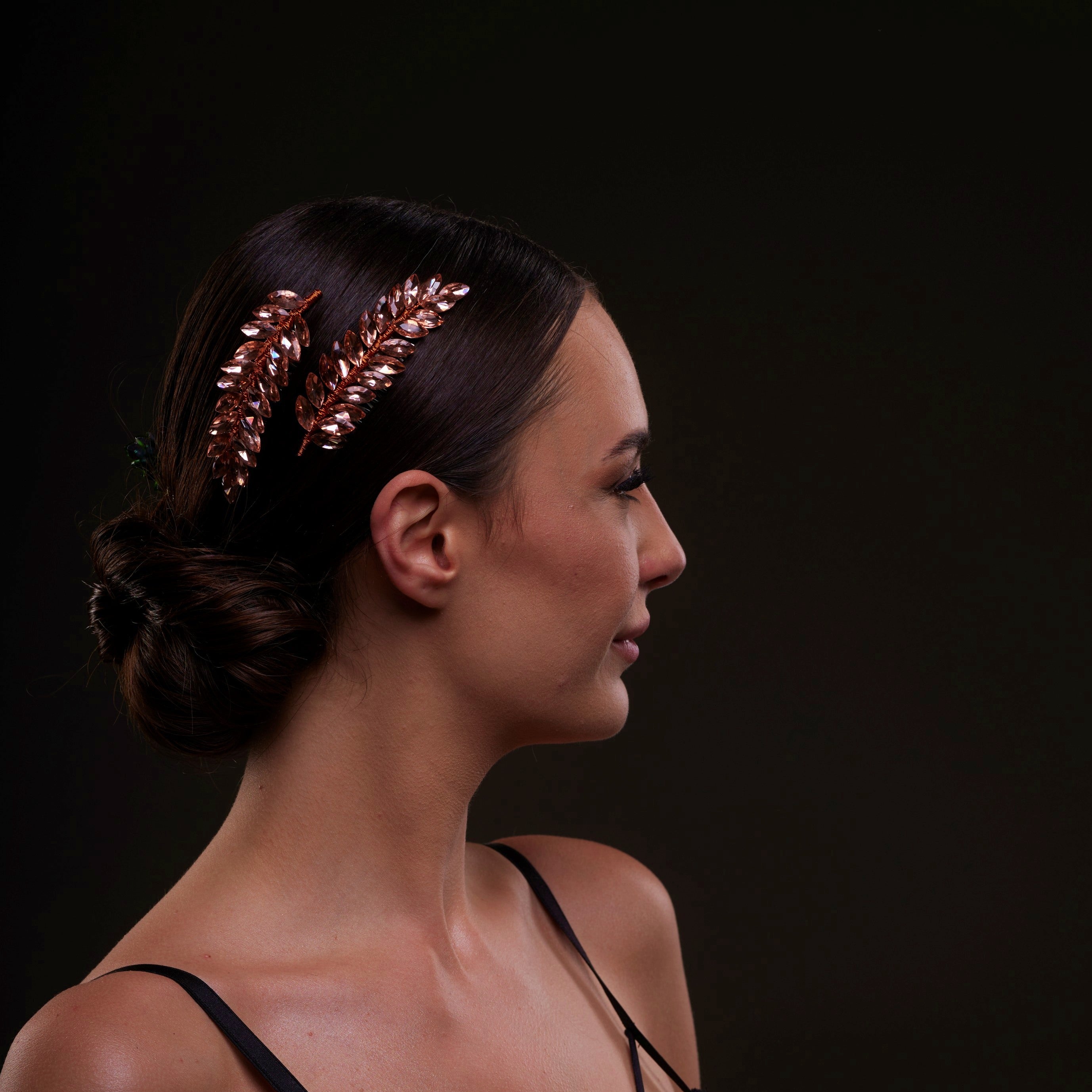 Rose  Gold Crystal Leaf Hair Comb Set