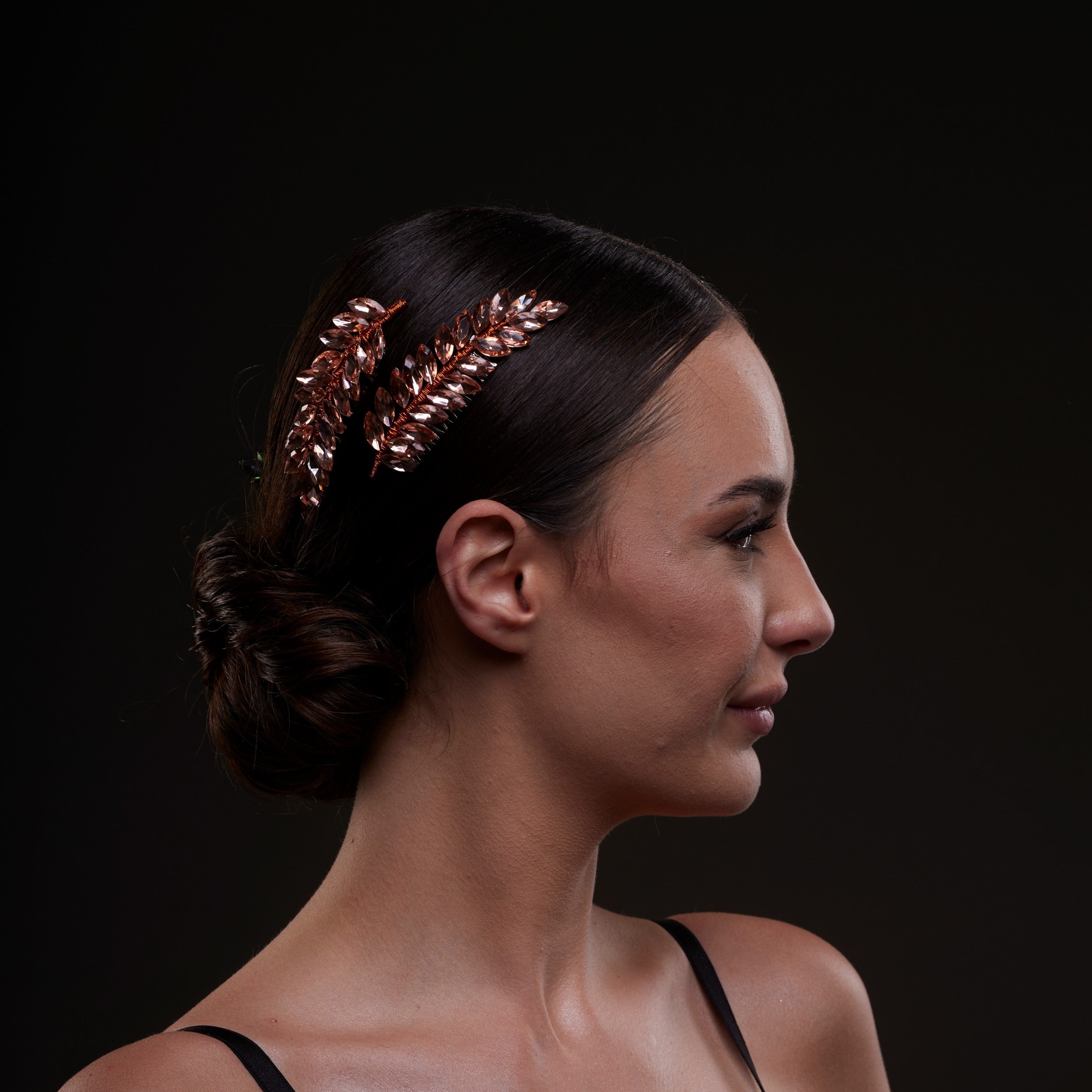 Rose  Gold Crystal Leaf Hair Comb Set