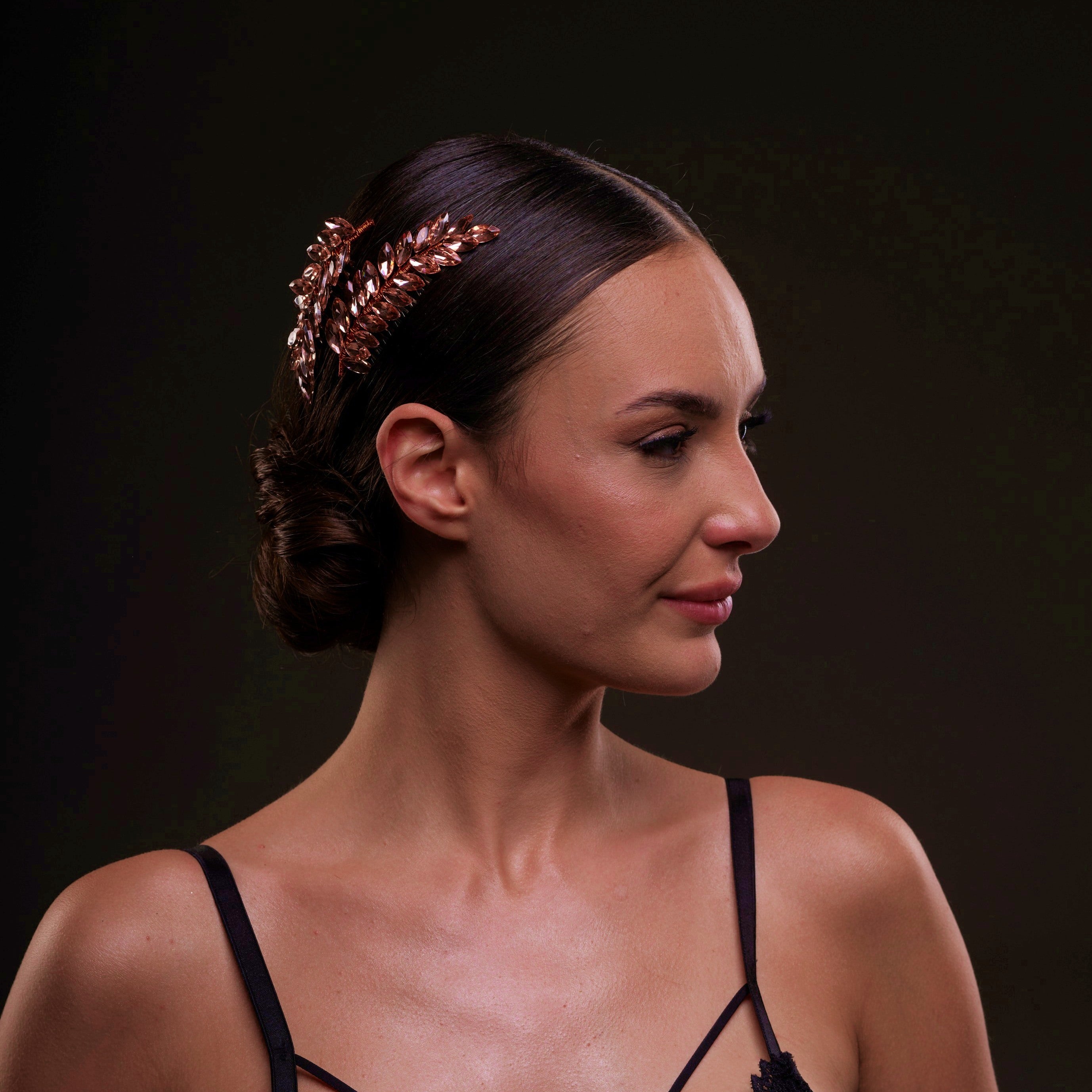 Rose  Gold Crystal Leaf Hair Comb Set