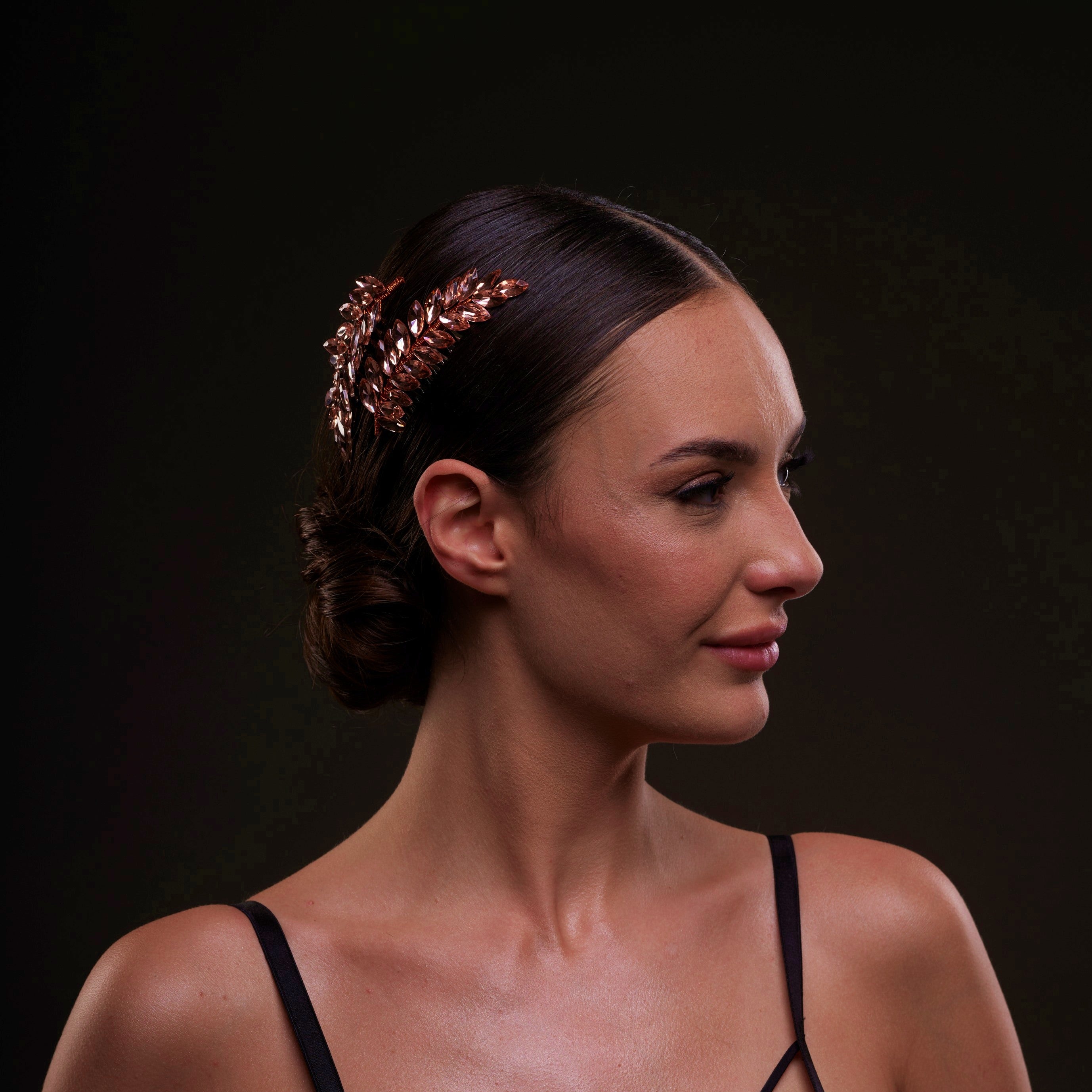 Rose  Gold Crystal Leaf Hair Comb Set
