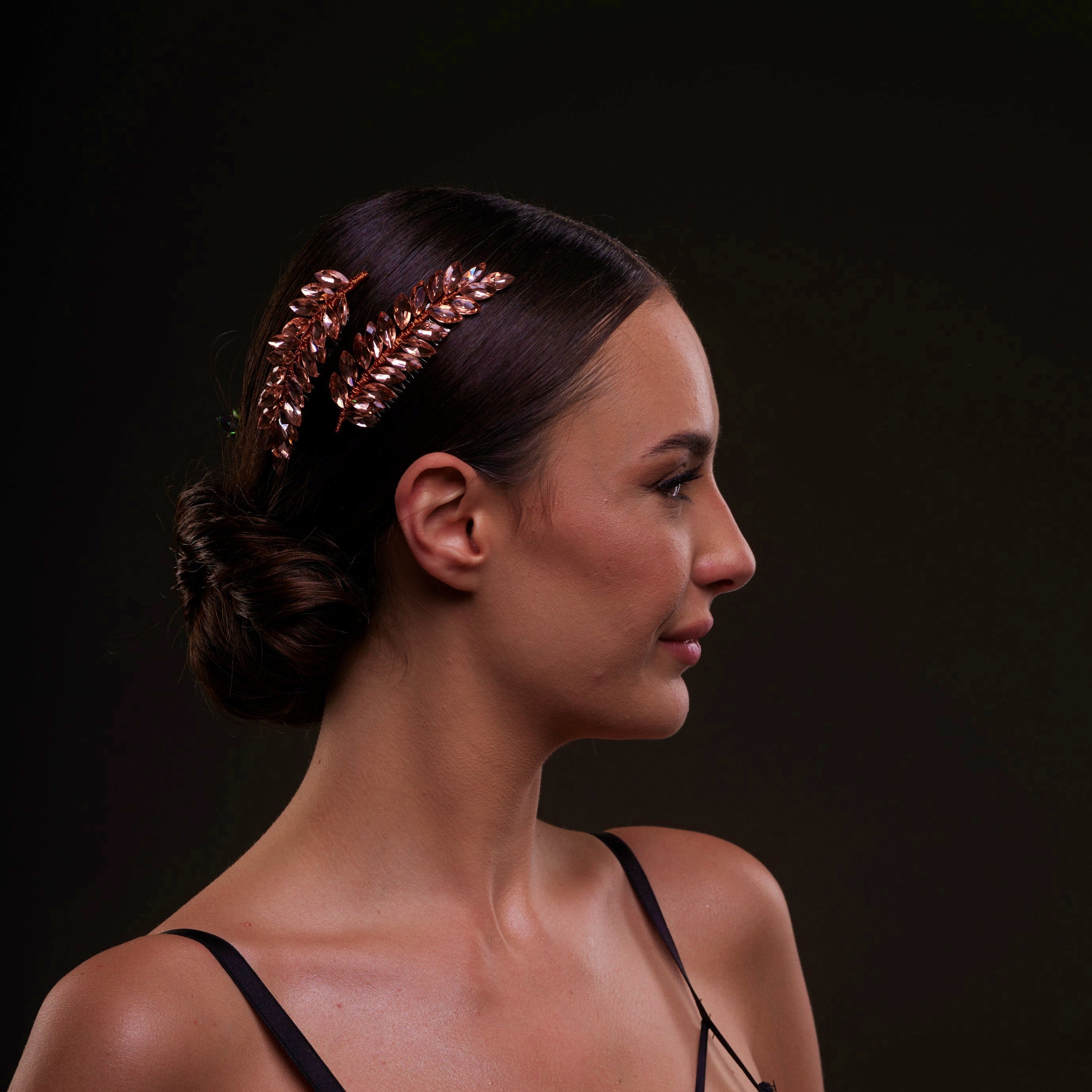 Rose  Gold Crystal Leaf Hair Comb Set