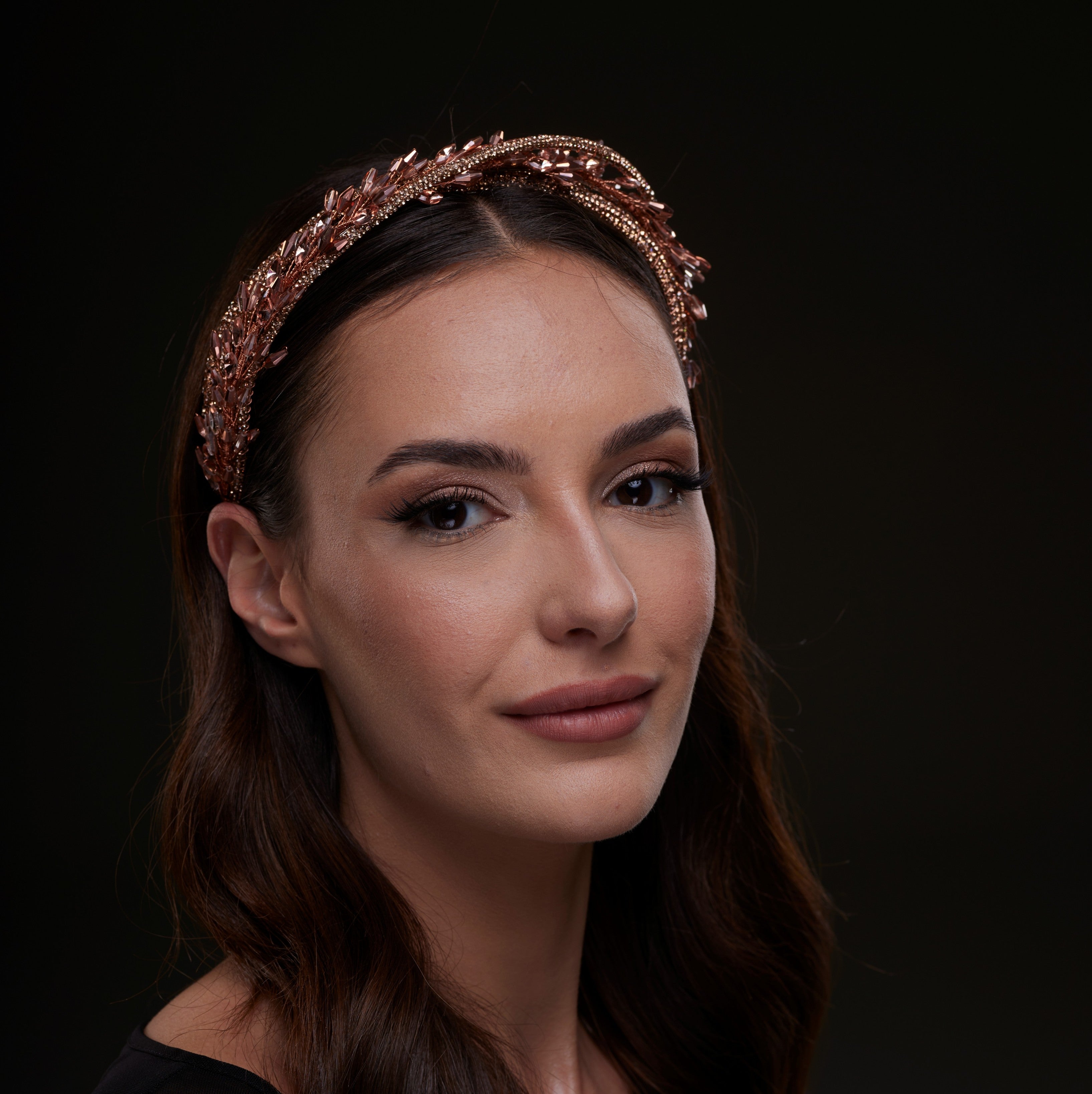 Rose Gold  Crystal Leaf Headband