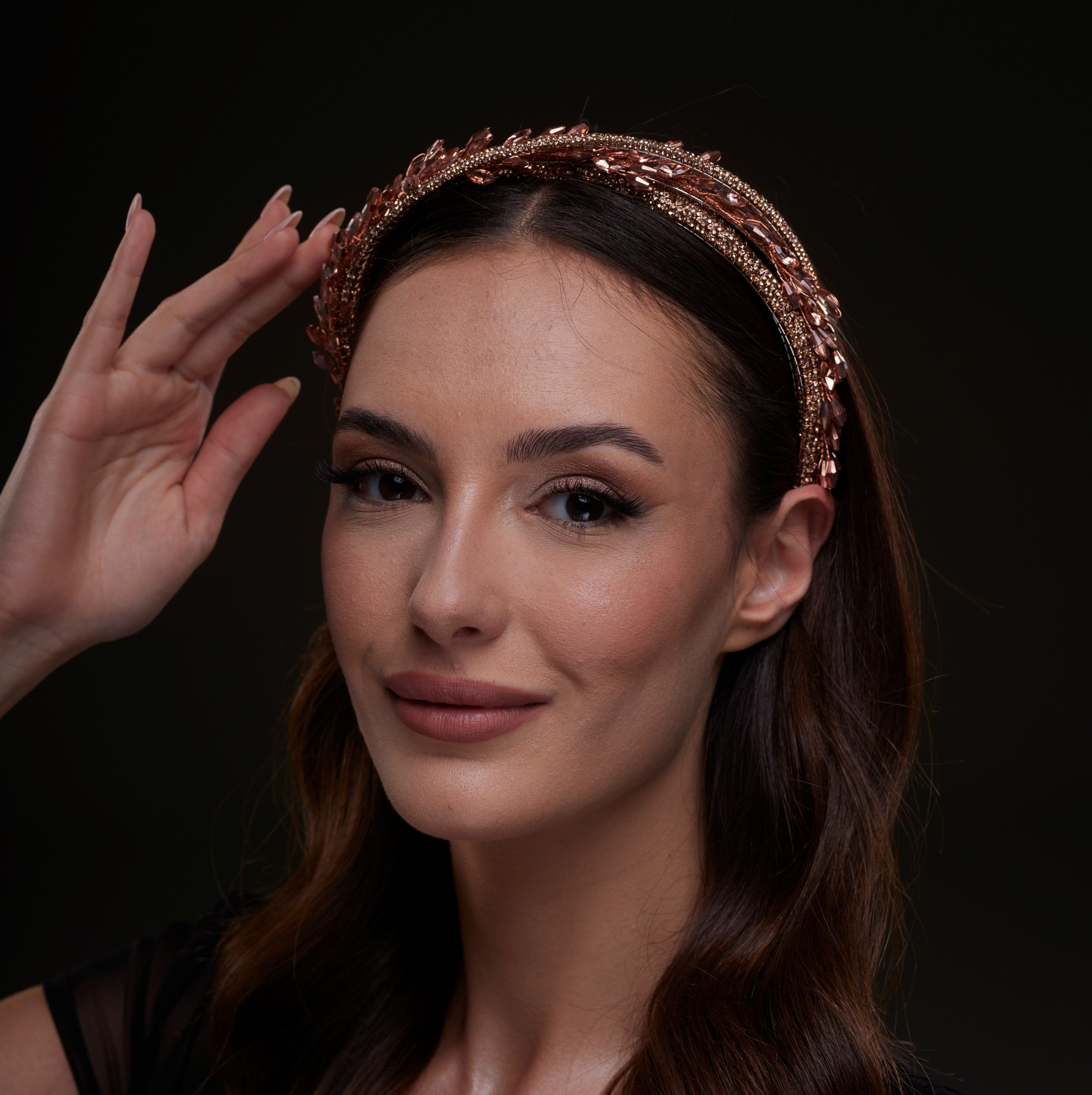 Rose Gold  Crystal Leaf Headband