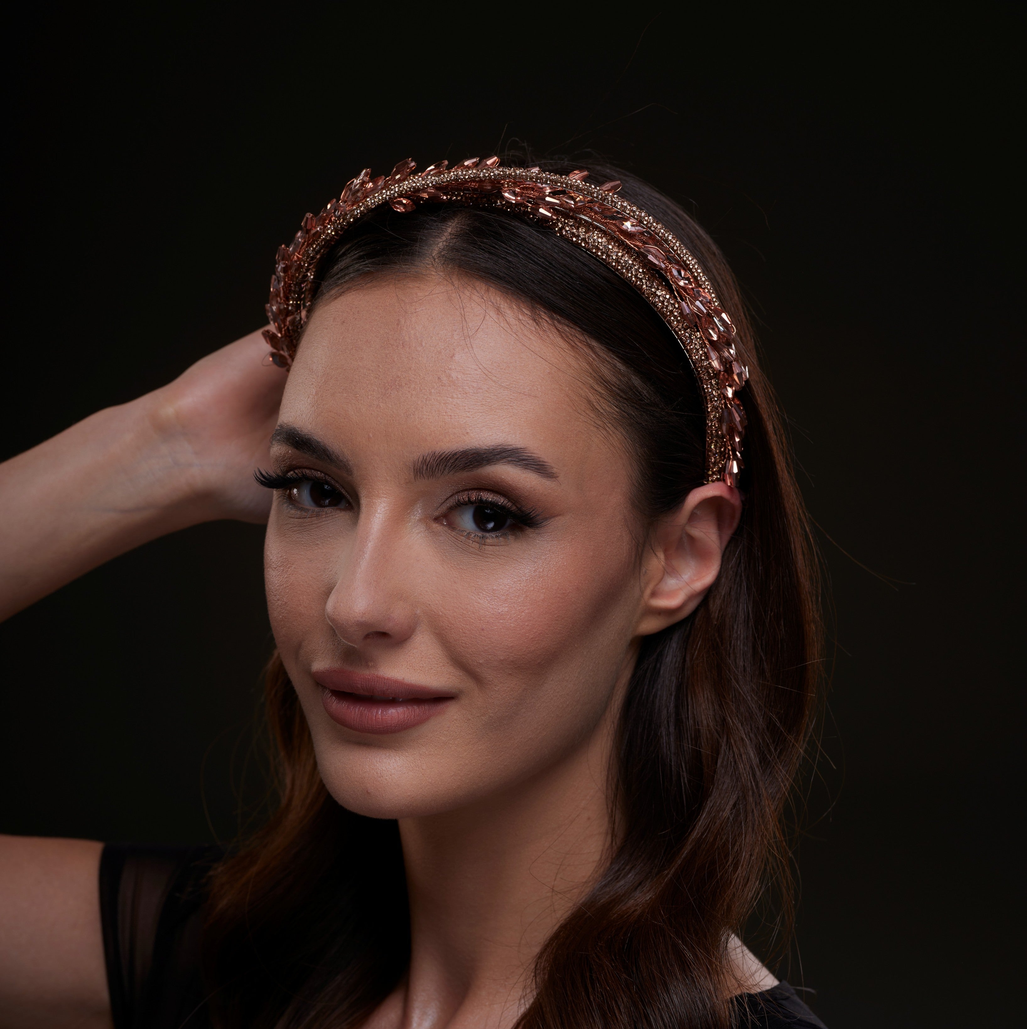 Rose Gold  Crystal Leaf Headband