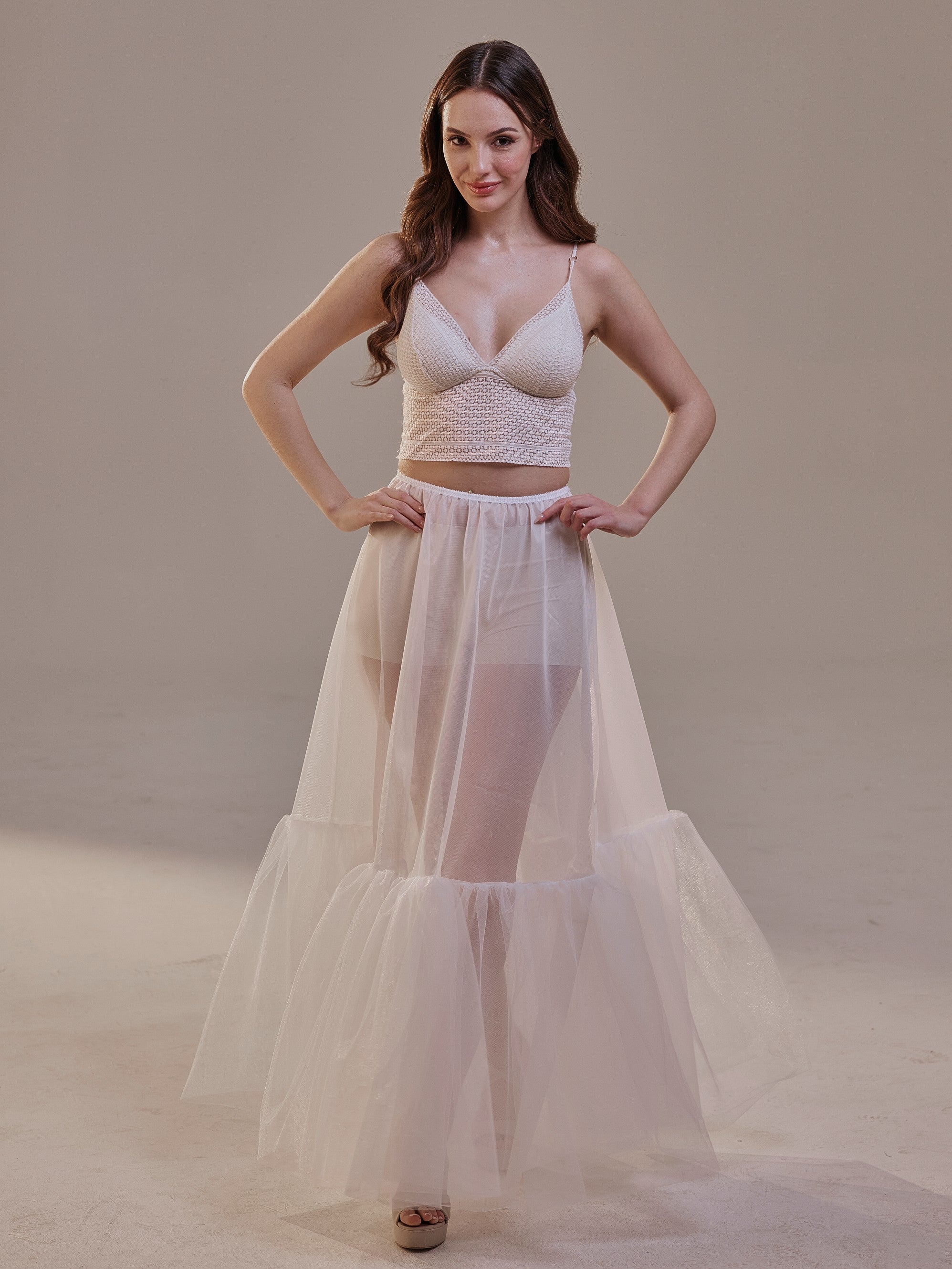 Soft Ruffled White Tulle Skirt , Sheer Maxi Skirt, Tulle Overskirt