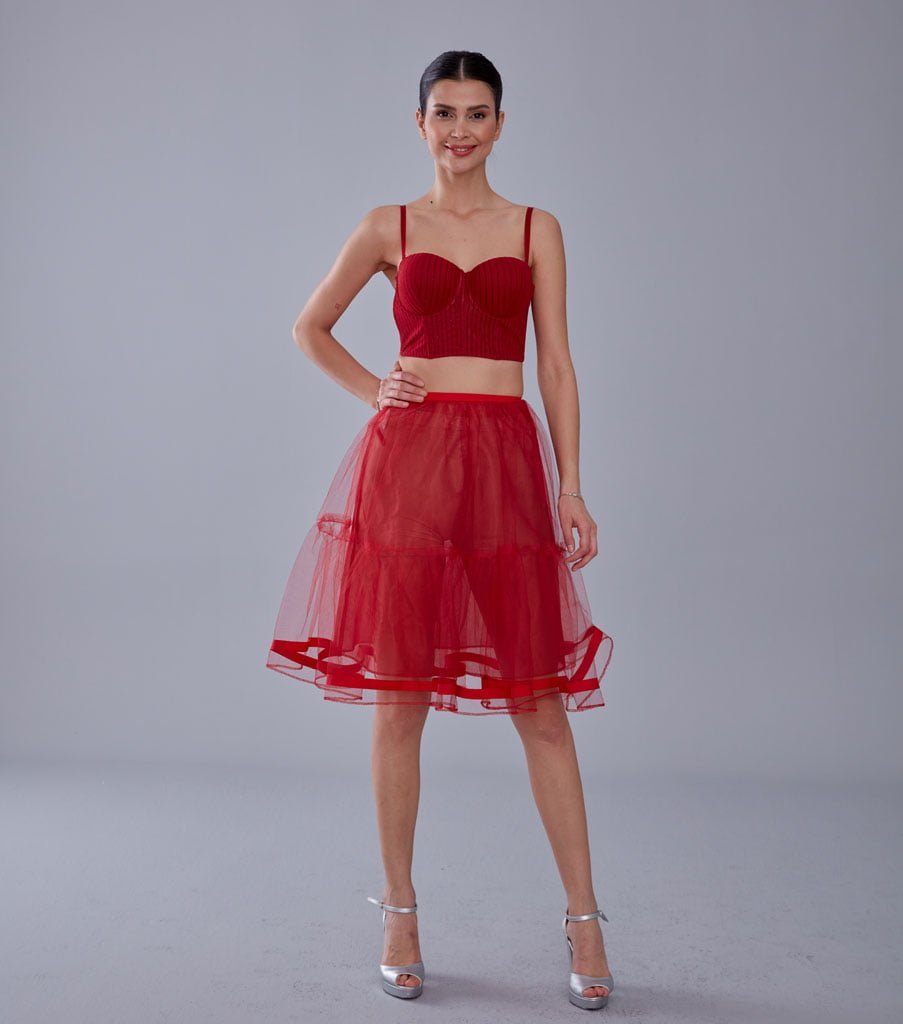 Red Voile Petticoat with Elastic Band - Perfect for Parties