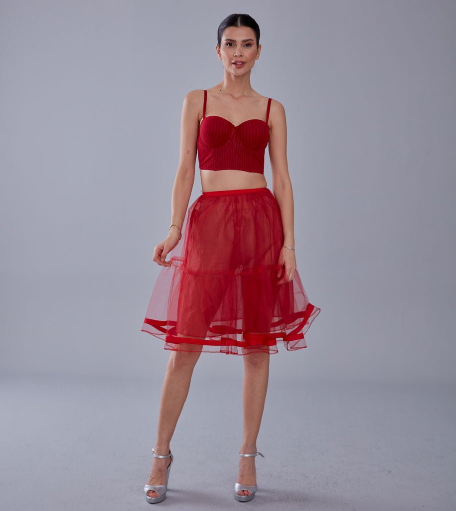 Red Voile Petticoat with Elastic Band - Perfect for Parties