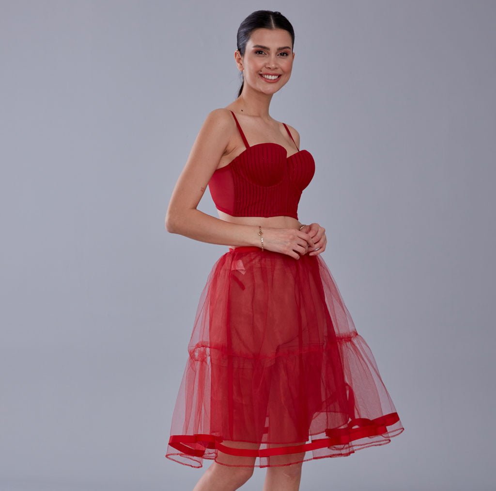 Red Voile Petticoat with Elastic Band - Perfect for Parties