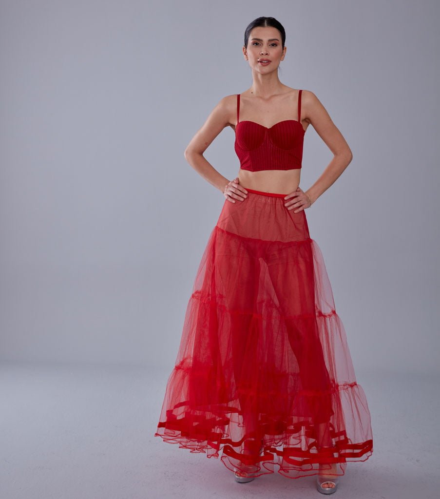 Red Edwardian Style Petticoat with Elastic Band - Gypsy Skirt