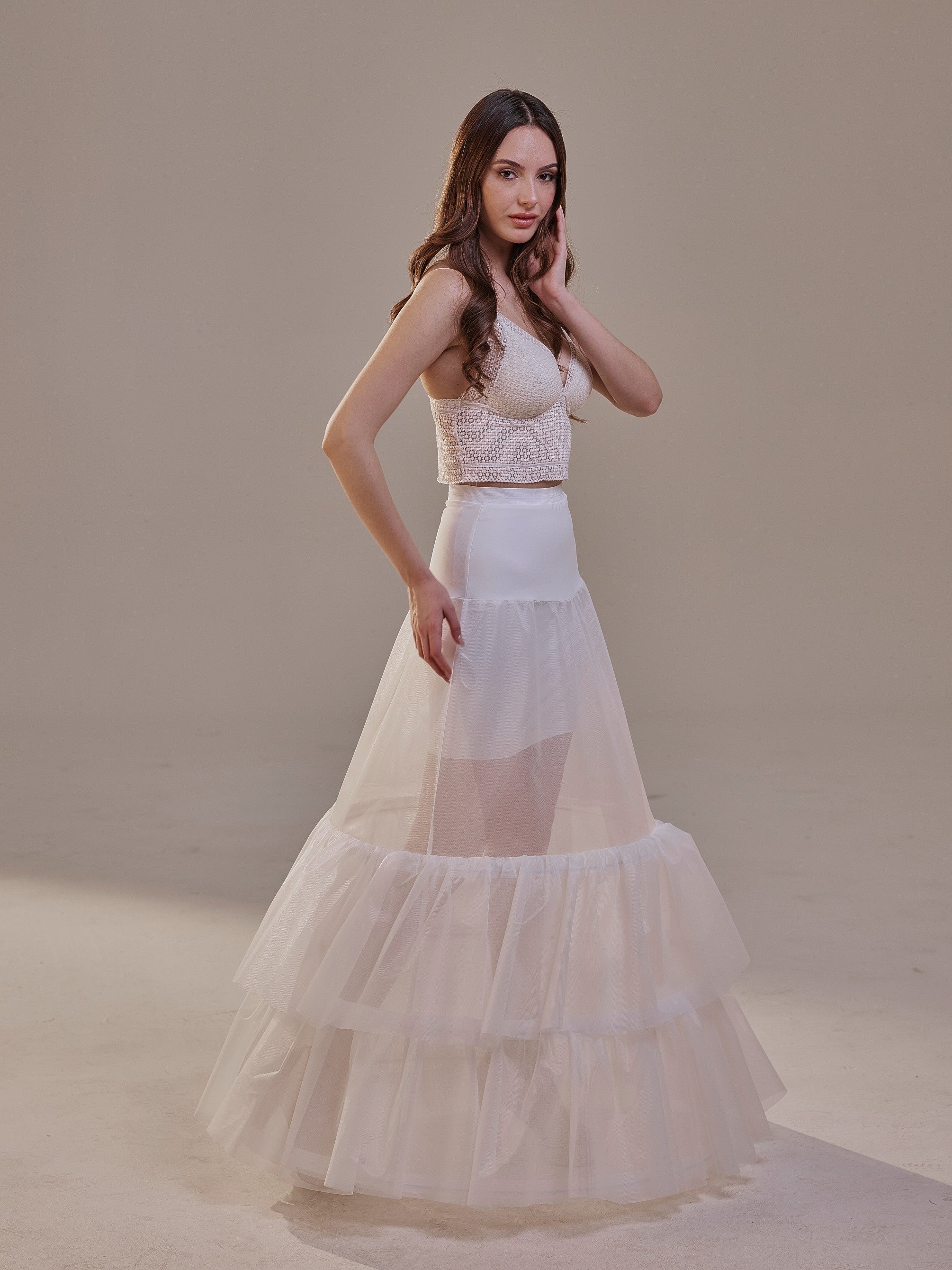 Trumpet Petticoat Skirt  with  Waist Corsage and 3 Hoops , Bridal Crinoline Slip