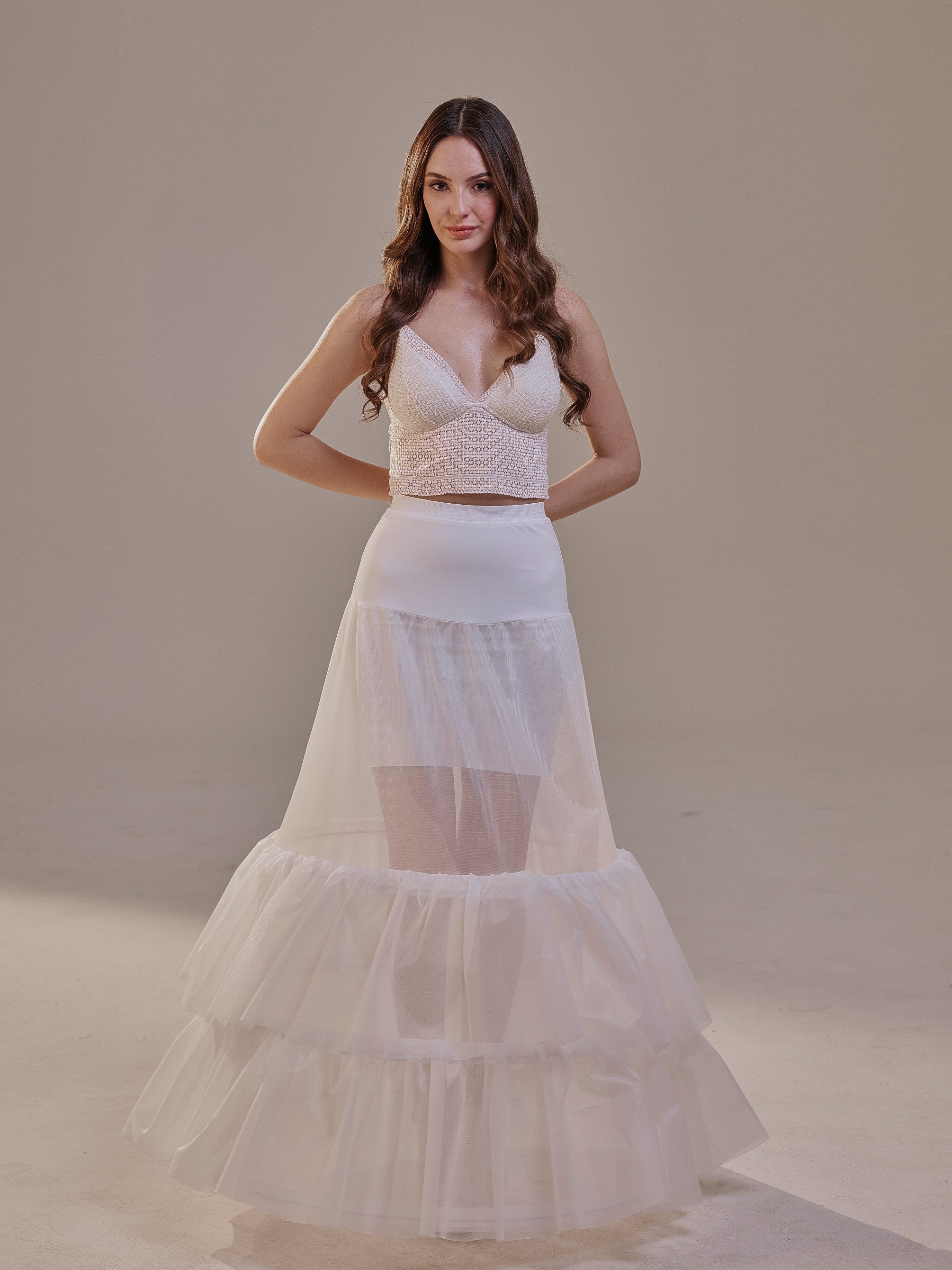 Trumpet Petticoat Skirt  with  Waist Corsage and 3 Hoops , Bridal Crinoline Slip