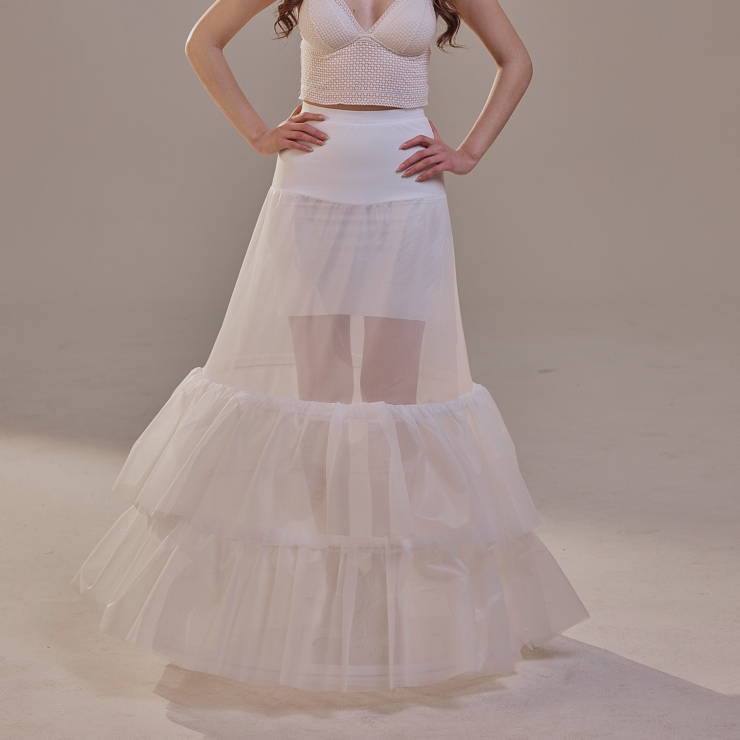 Trumpet Petticoat Skirt  with  Waist Corsage and 3 Hoops , Bridal Crinoline Slip