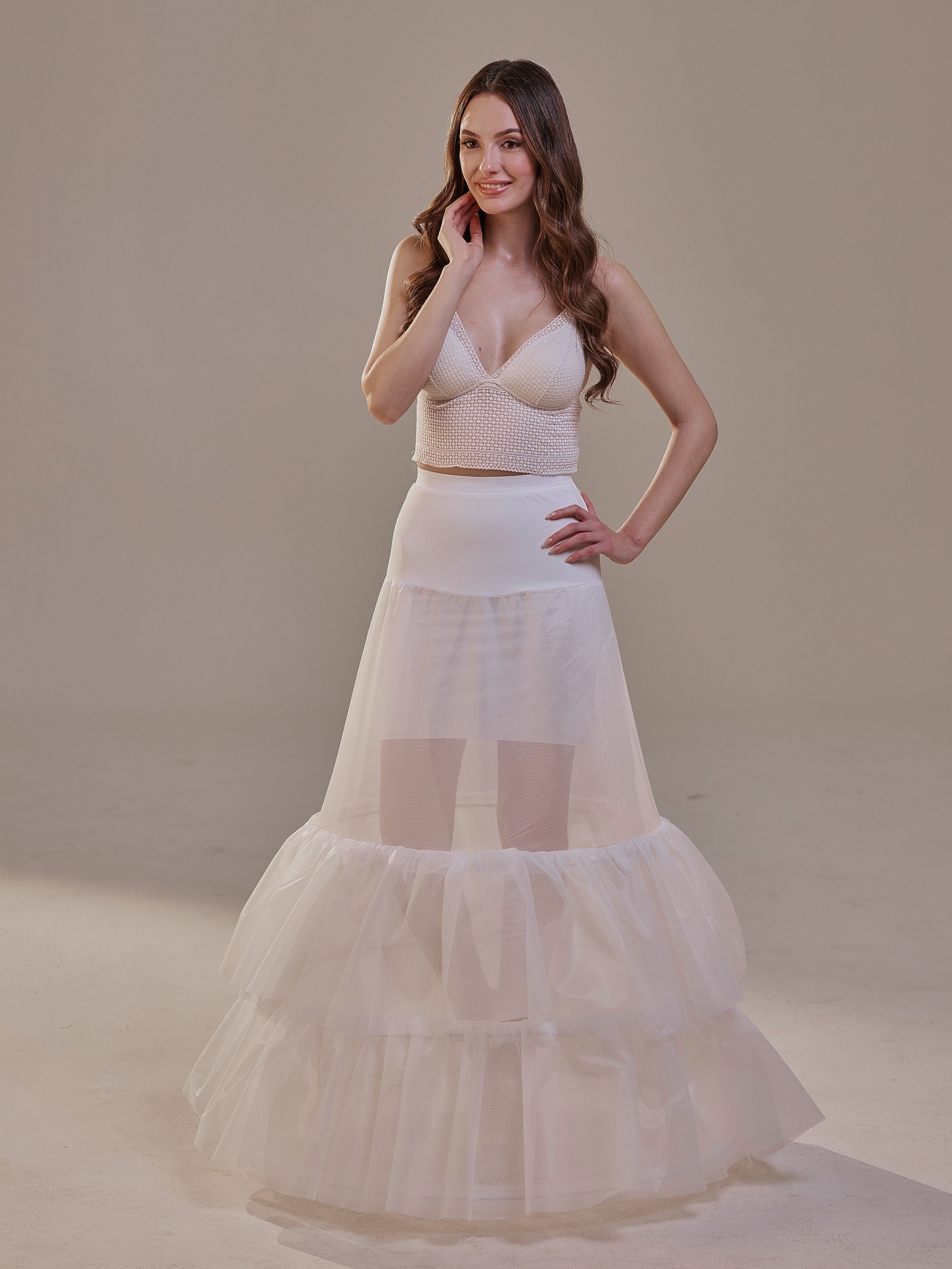 Trumpet Petticoat Skirt  with  Waist Corsage and 3 Hoops , Bridal Crinoline Slip