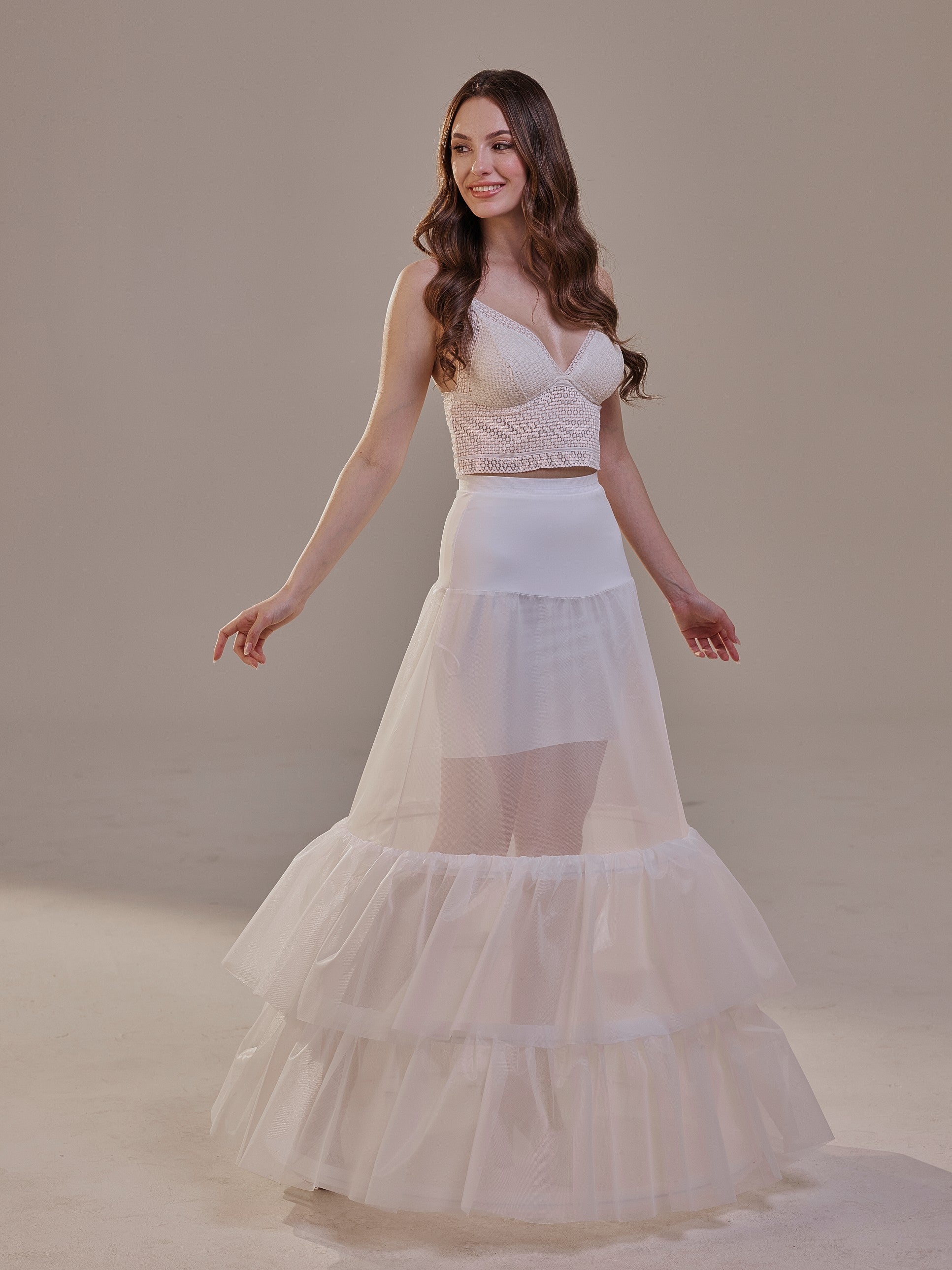 Trumpet Petticoat Skirt  with  Waist Corsage and 3 Hoops , Bridal Crinoline Slip