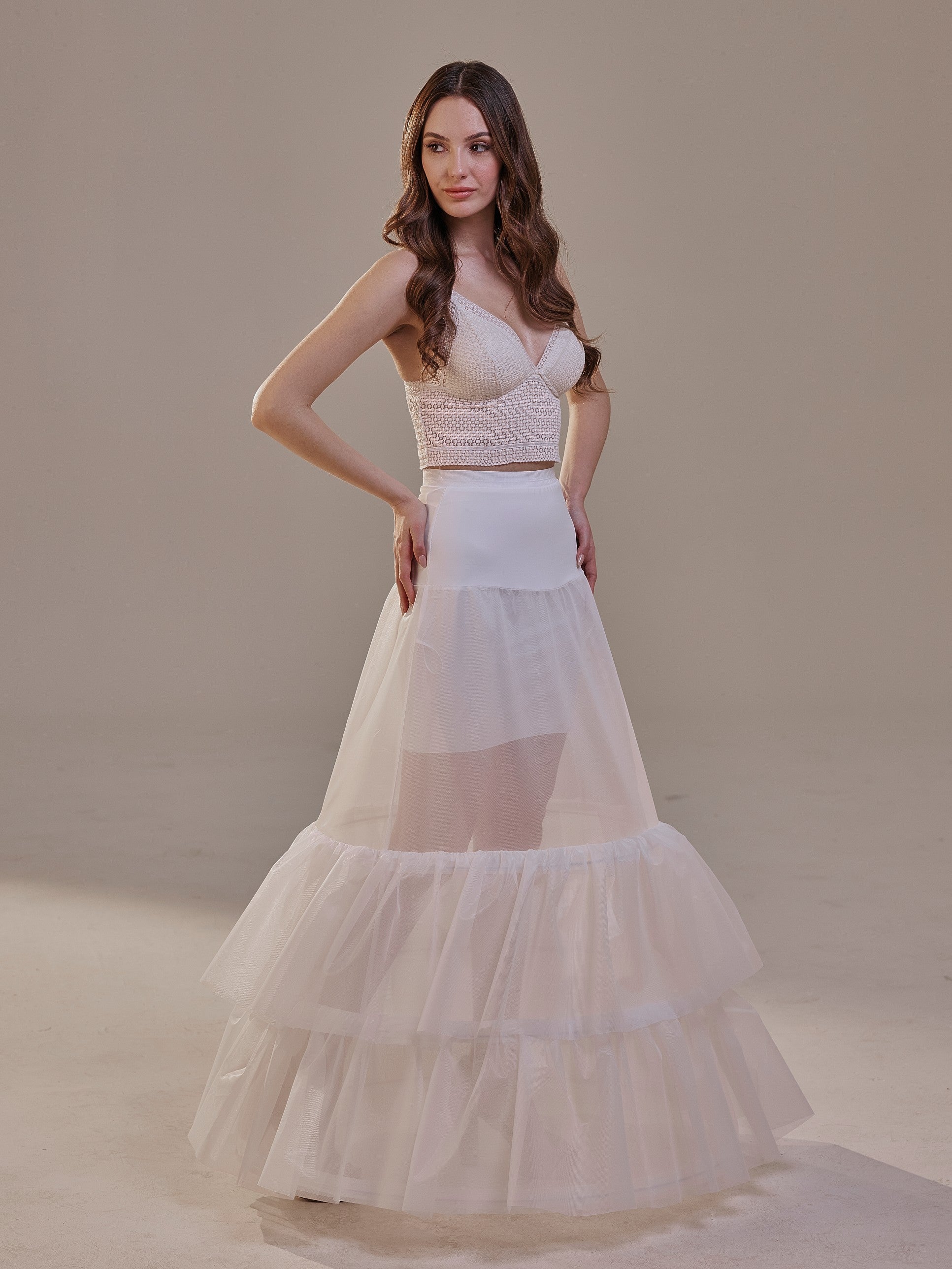 Trumpet Petticoat Skirt  with  Waist Corsage and 3 Hoops , Bridal Crinoline Slip