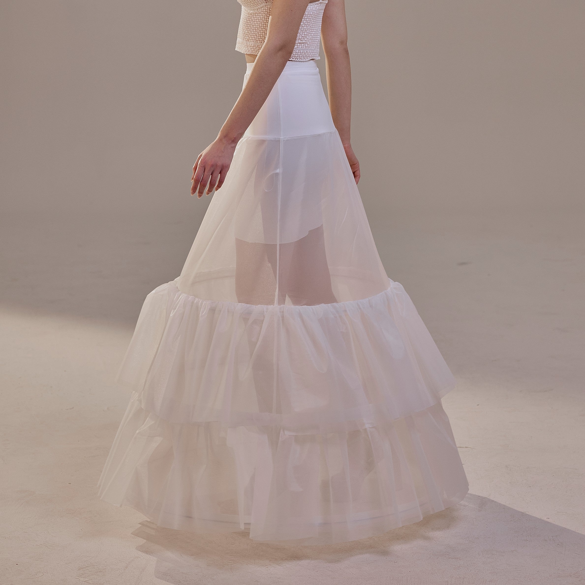 Trumpet Petticoat Skirt  with  Waist Corsage and 3 Hoops , Bridal Crinoline Slip