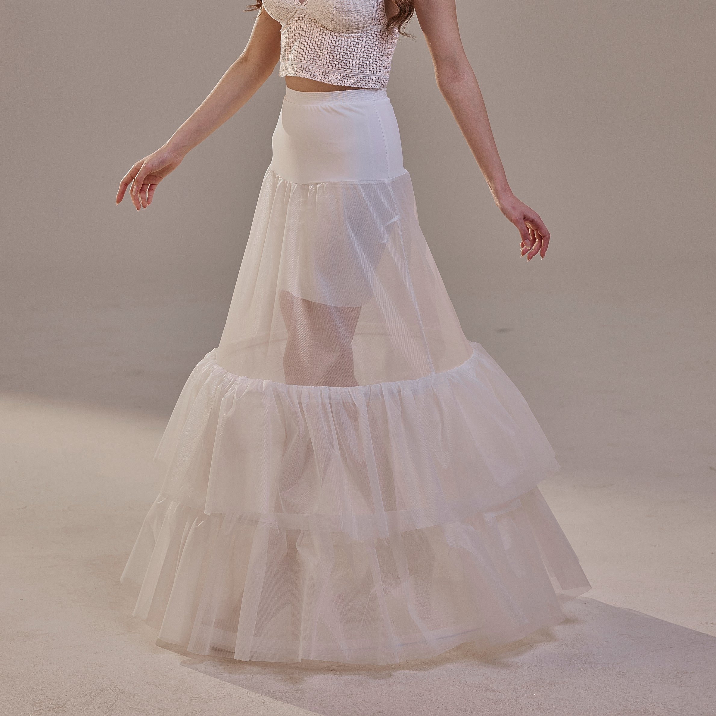 Trumpet Petticoat Skirt  with  Waist Corsage and 3 Hoops , Bridal Crinoline Slip