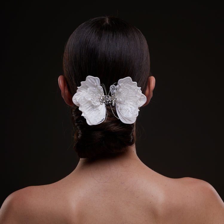 White Butterfly Flower Hair Comb